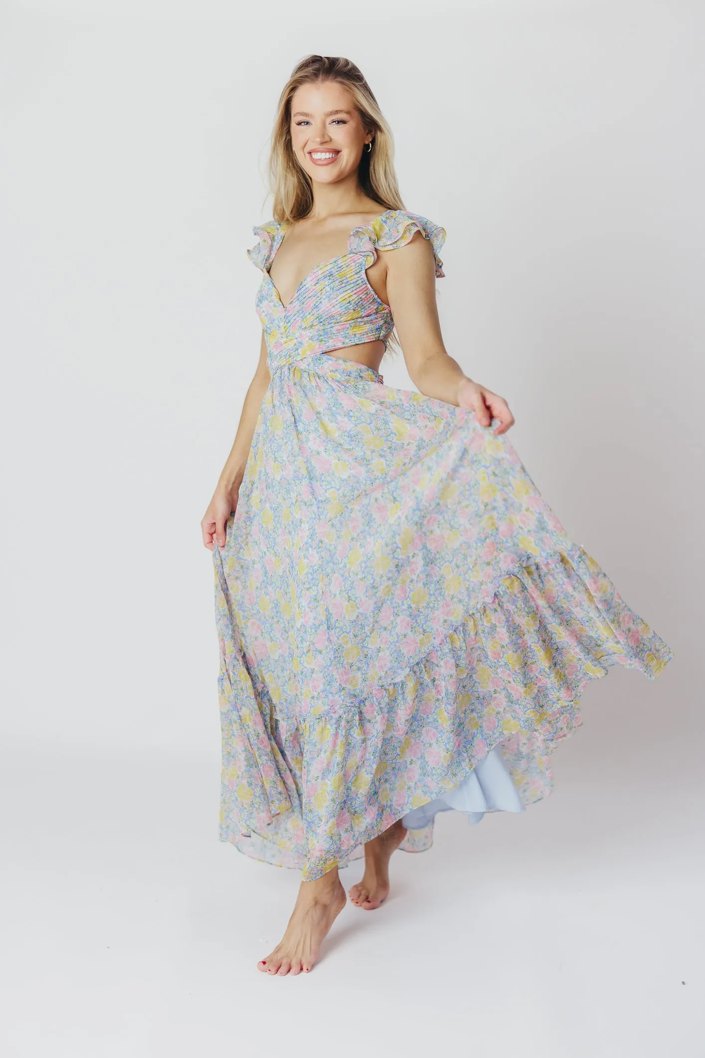 ASTR Primrose Maxi Dress in Blue/Pink Floral sold by Worth Collective product image thumbnail 2
