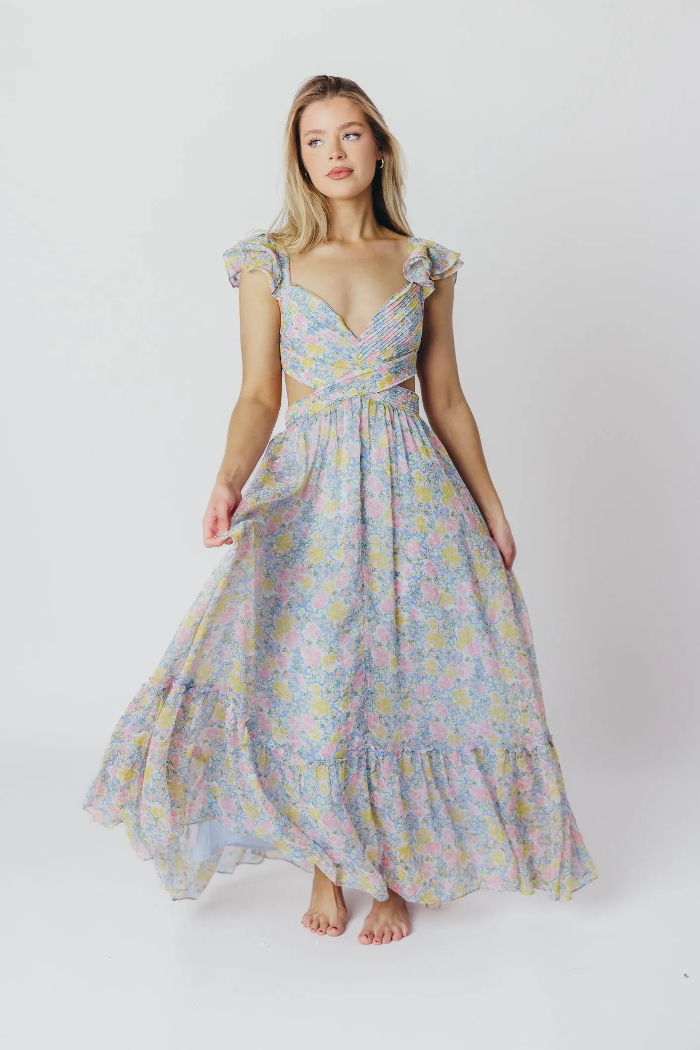 ASTR Primrose Maxi Dress in Blue/Pink Floral sold by Worth Collective product image thumbnail 5