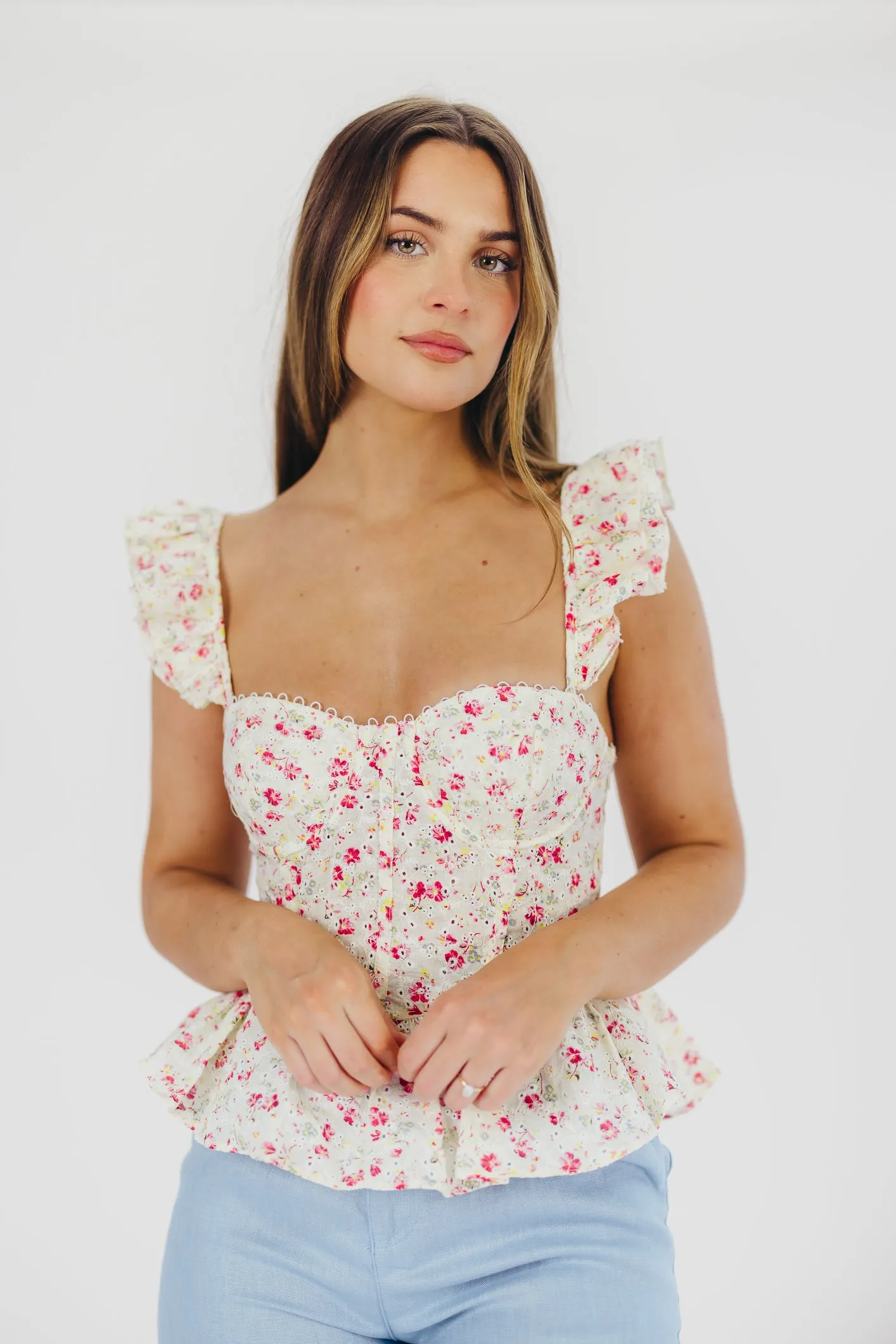 Baylin Peplum Top in White/Red Floral sold by Worth Collective product image thumbnail 3