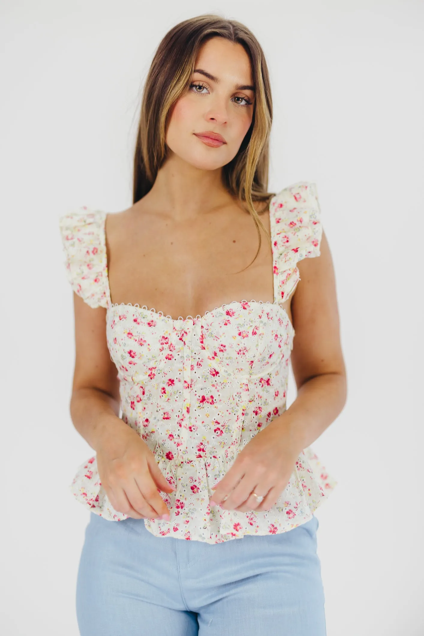 Baylin Peplum Top in White/Red Floral sold by Worth Collective product image thumbnail 2