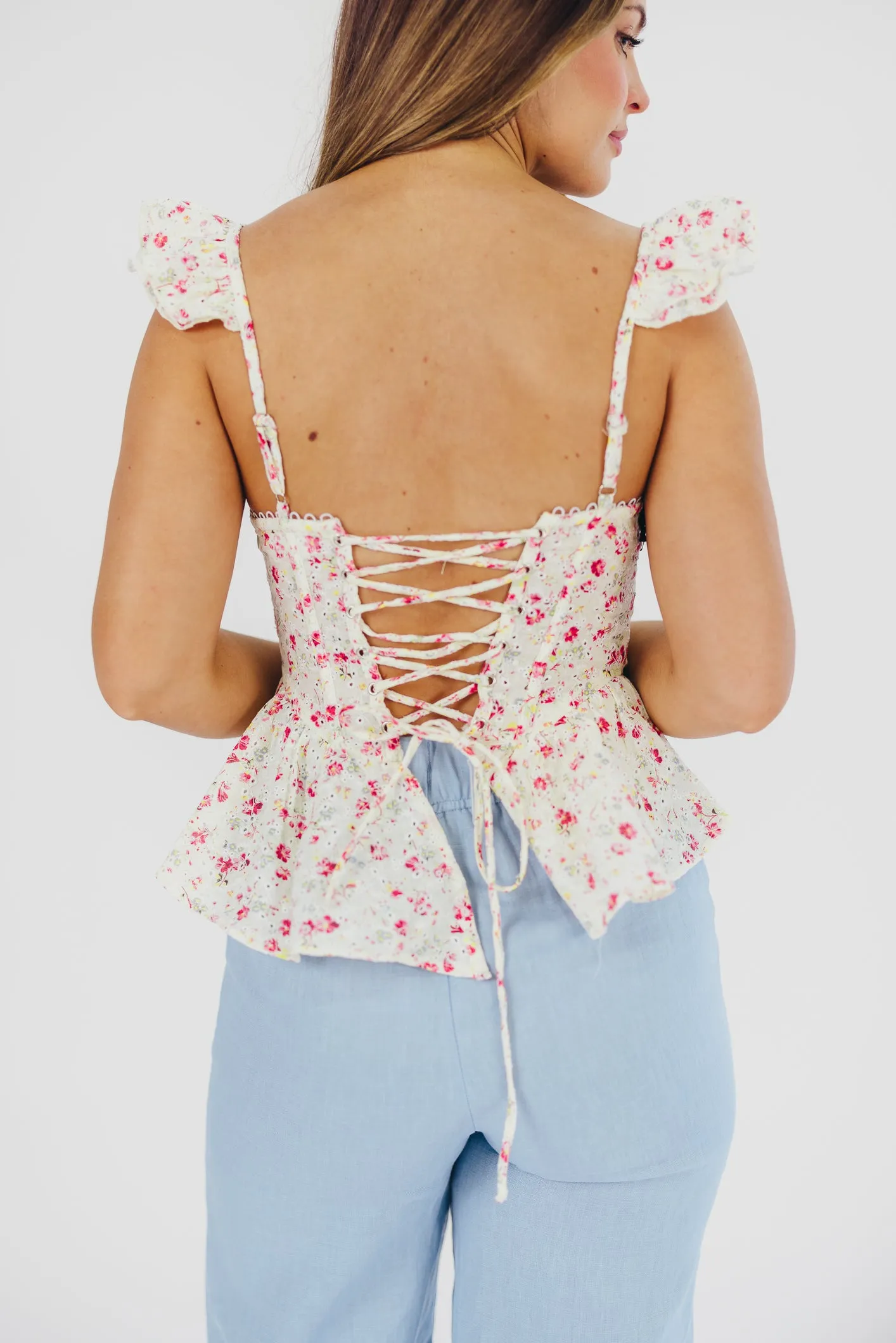 Baylin Peplum Top in White/Red Floral sold by Worth Collective product image thumbnail 4