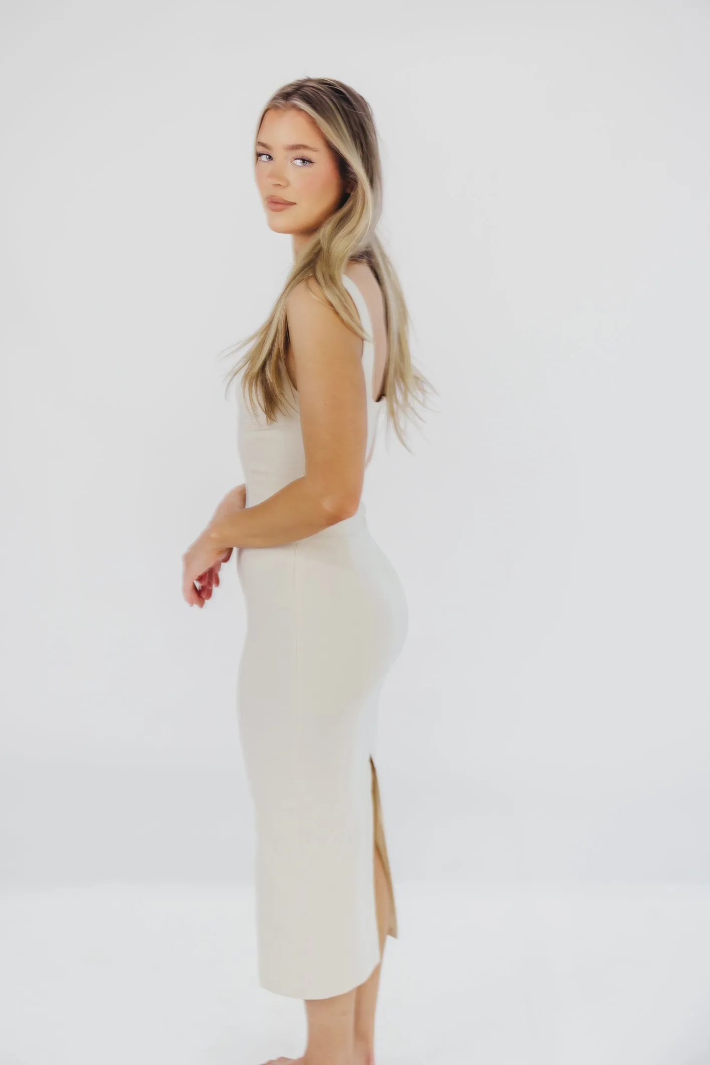 Anthia Bodycon Midi Dress in Bone sold by Worth Collective product image thumbnail 3