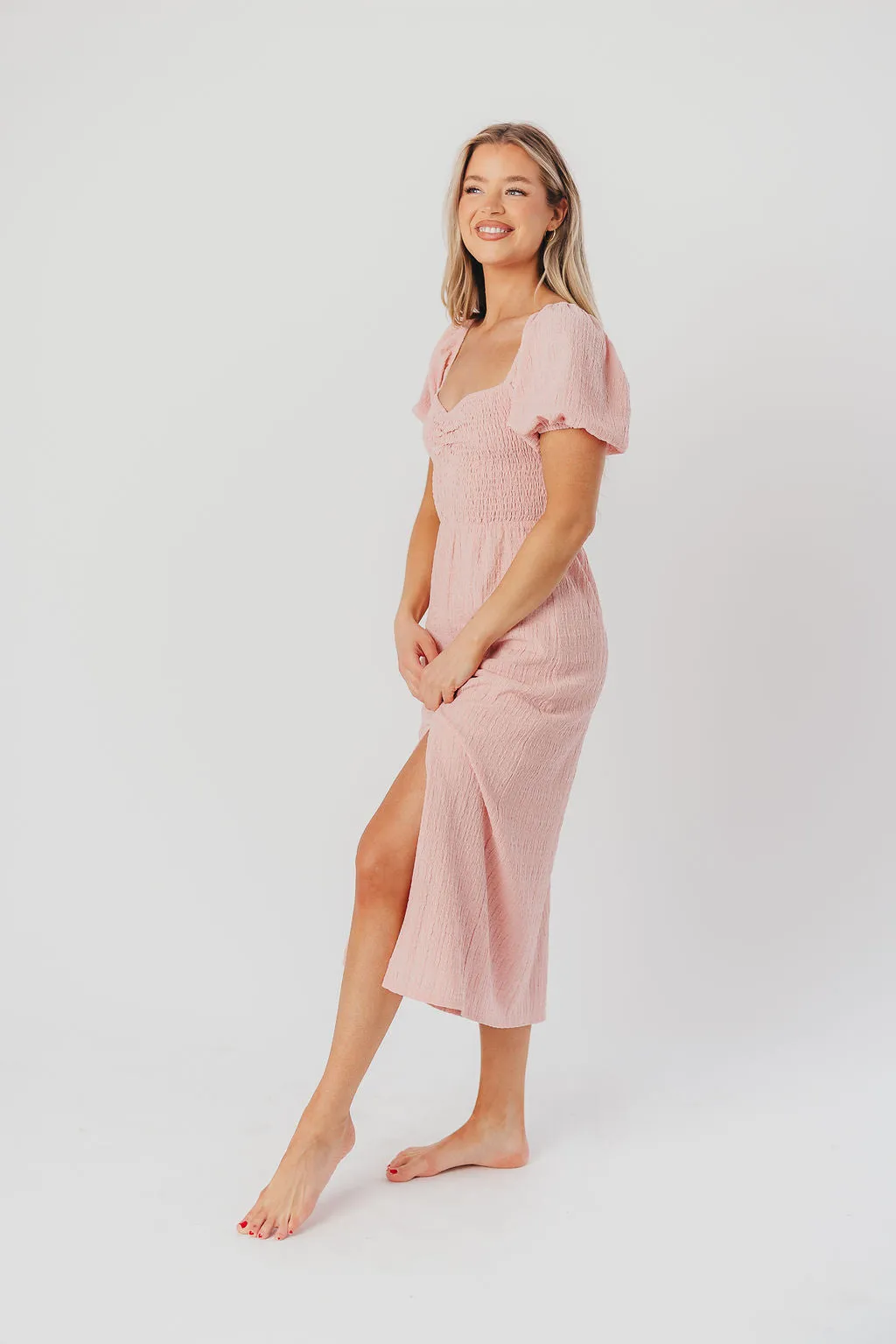 Maria Sweetheart Neckline Midi Dress in Seashell Pink - Bump Friendly & Inclusive Sizing (S-3XL) - Final Few sold by Worth Collective product image thumbnail 3