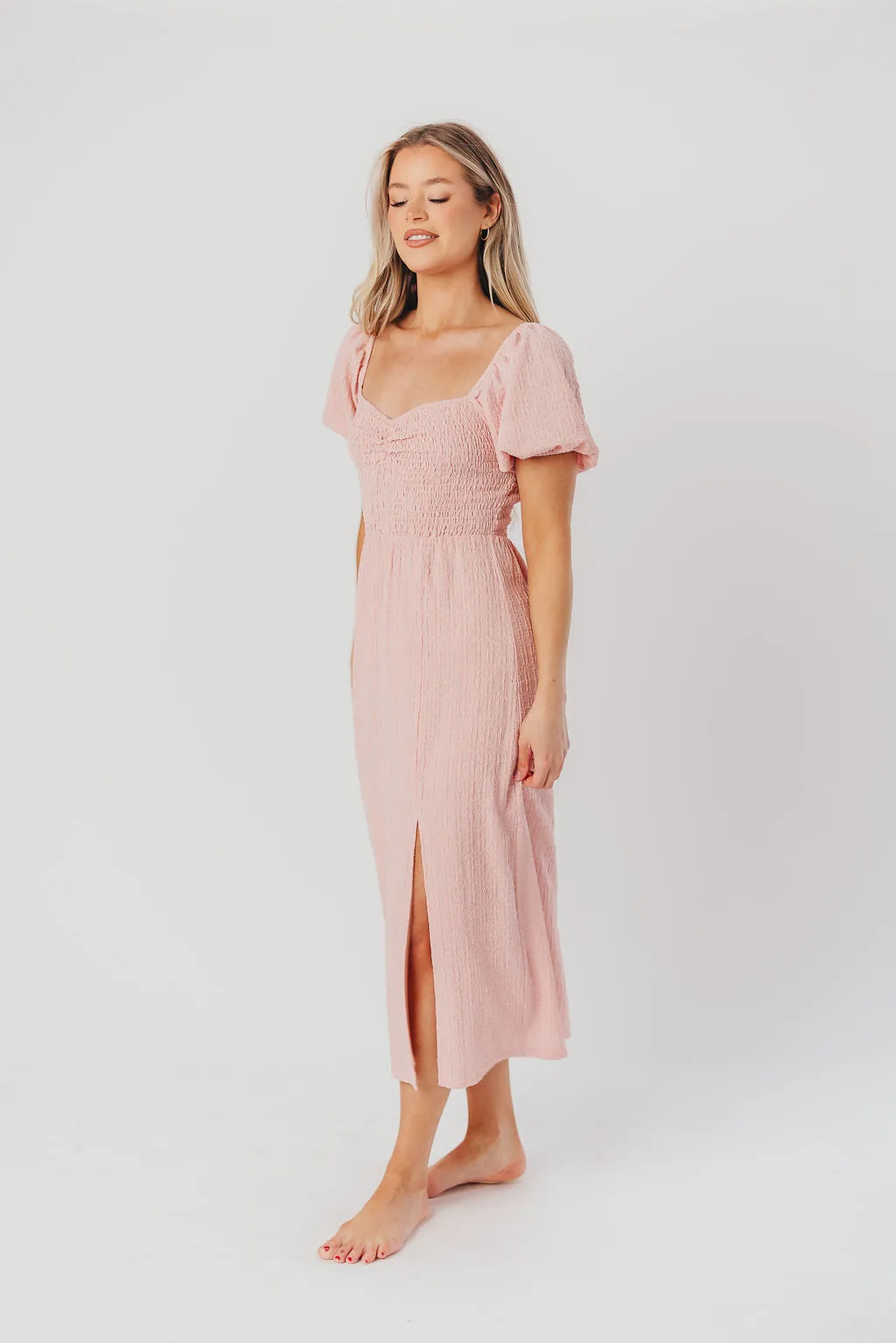 Maria Sweetheart Neckline Midi Dress in Seashell Pink - Bump Friendly & Inclusive Sizing (S-3XL) - Final Few sold by Worth Collective product image thumbnail 4