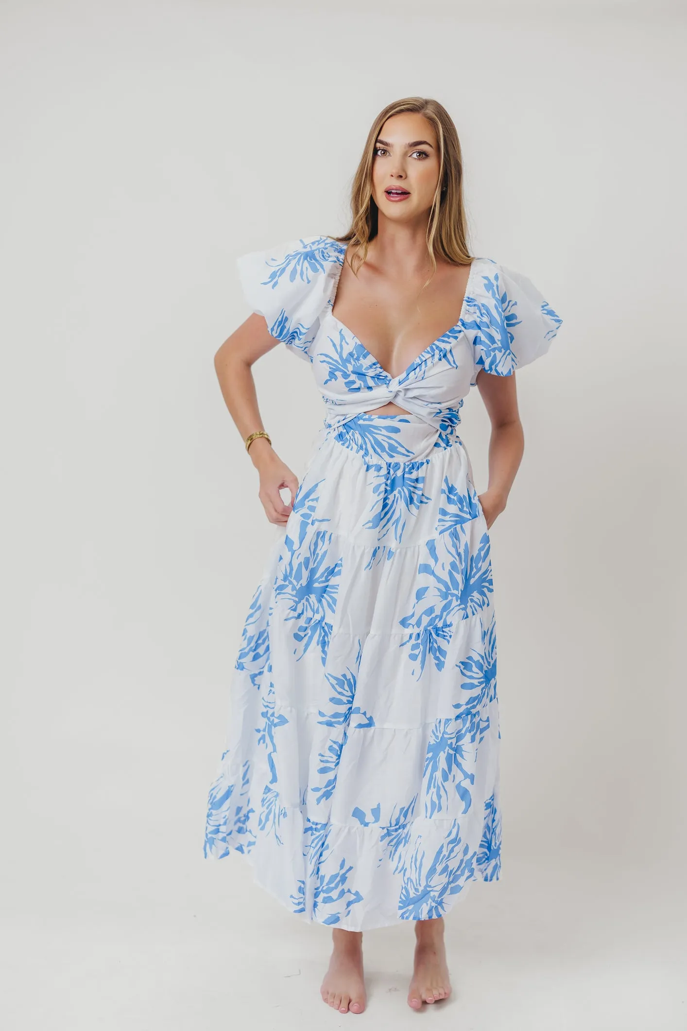 Cora Front Twist Midi Dress in Blue sold by Worth Collective product image thumbnail 3