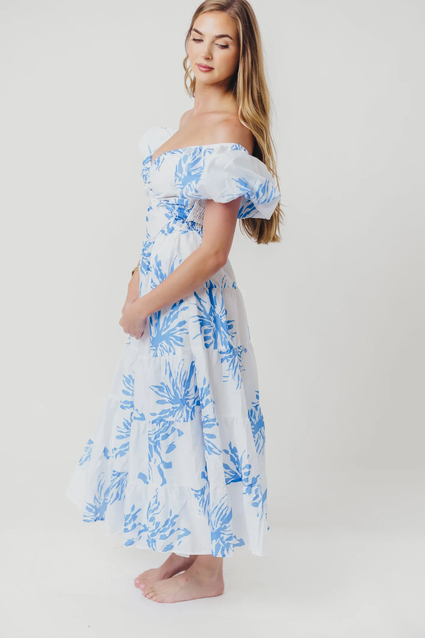 Cora Front Twist Midi Dress in Blue sold by Worth Collective product image thumbnail 5