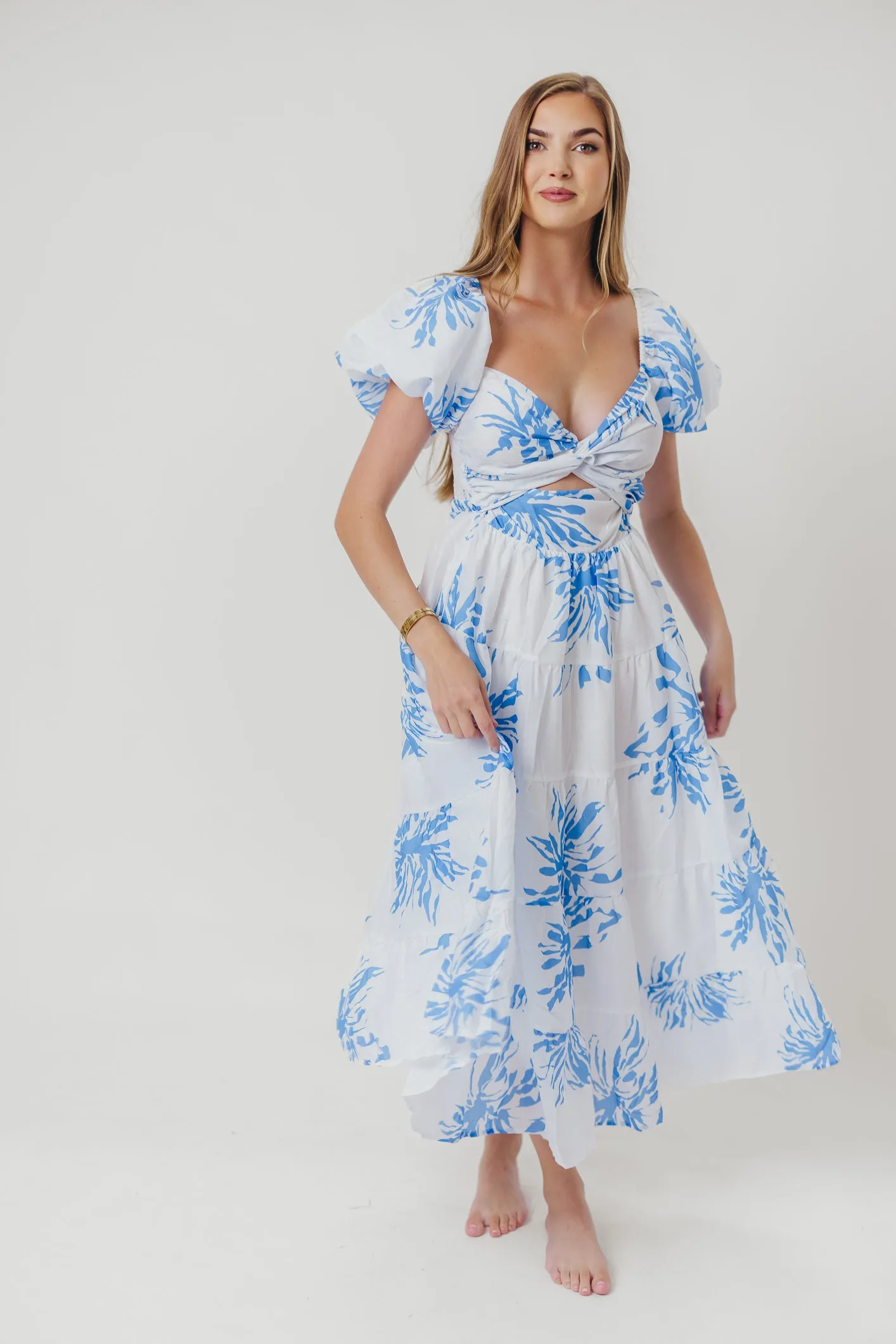 Cora Front Twist Midi Dress in Blue sold by Worth Collective product image thumbnail 2