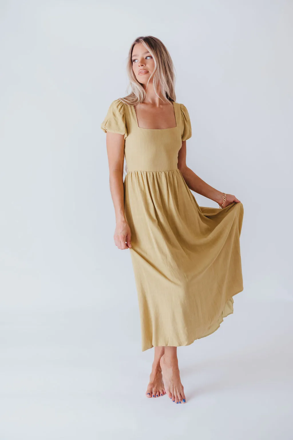 August Open Back Midi Dress in Sweet Pea - Bump Friendly sold by Worth Collective