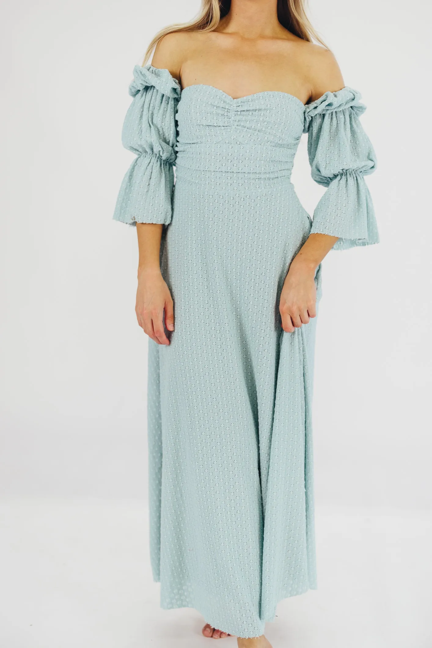 Corrine Tiered Sleeve Maxi Dress with Pockets in Teal Blue - Bump Friendly sold by Worth Collective product image thumbnail 2