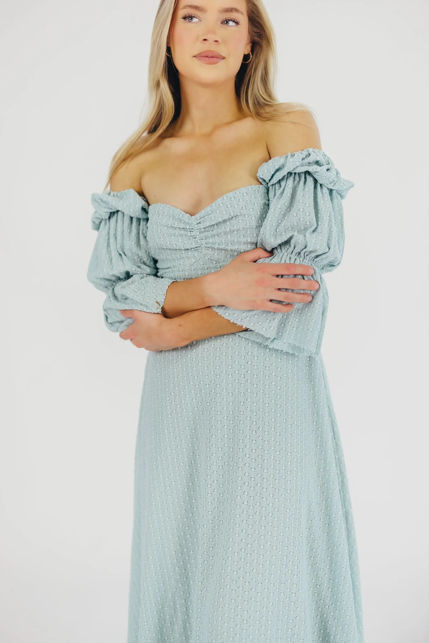 Corrine Tiered Sleeve Maxi Dress with Pockets in Teal Blue - Bump Friendly sold by Worth Collective product image thumbnail 4