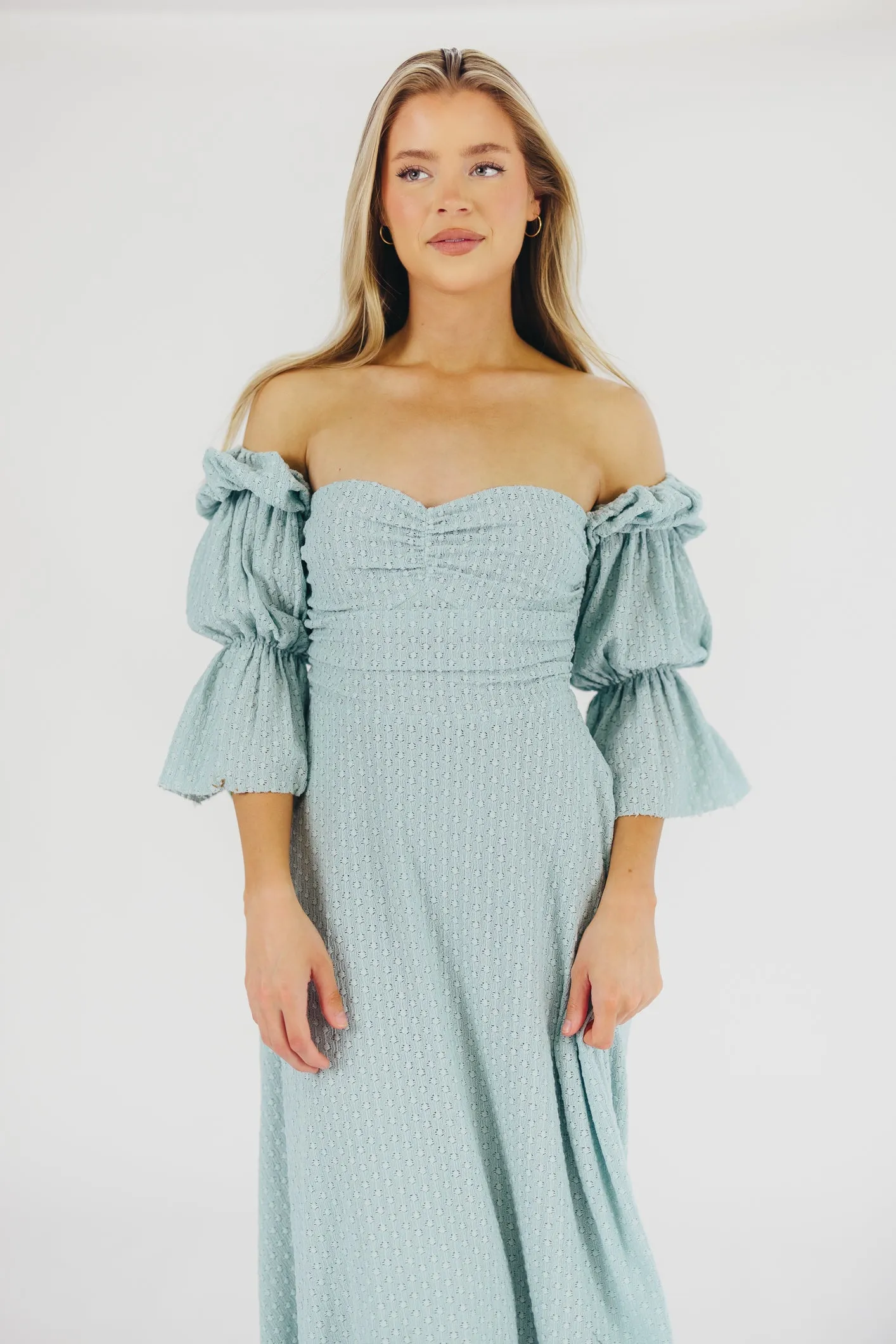 Corrine Tiered Sleeve Maxi Dress with Pockets in Teal Blue - Bump Friendly sold by Worth Collective product image thumbnail 3