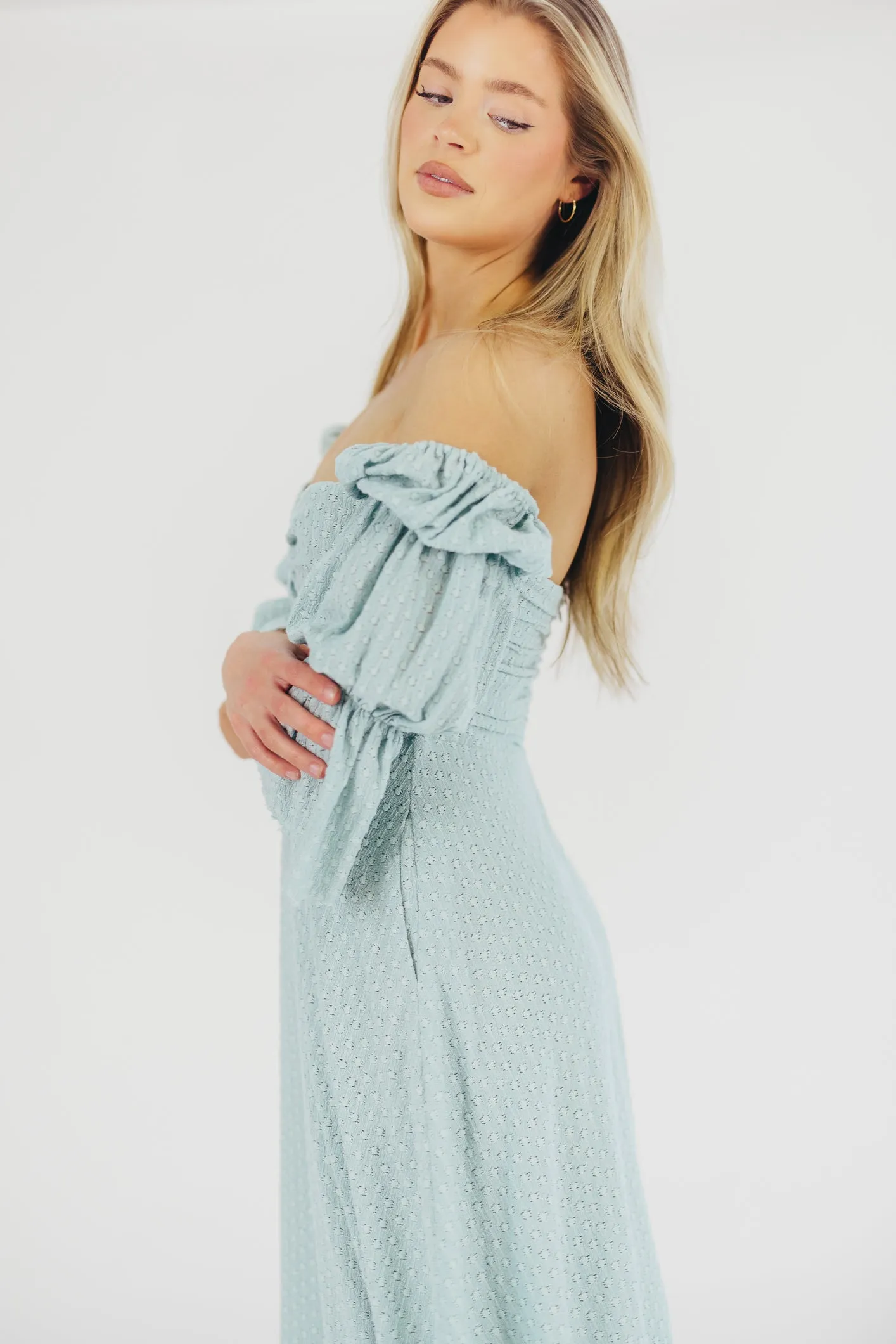 Corrine Tiered Sleeve Maxi Dress with Pockets in Teal Blue - Bump Friendly sold by Worth Collective product image thumbnail 5