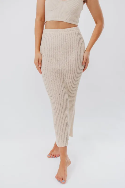 Alicia Sweater Knit Maxi Skirt with Back Slit in Ecru sold by Worth Collective