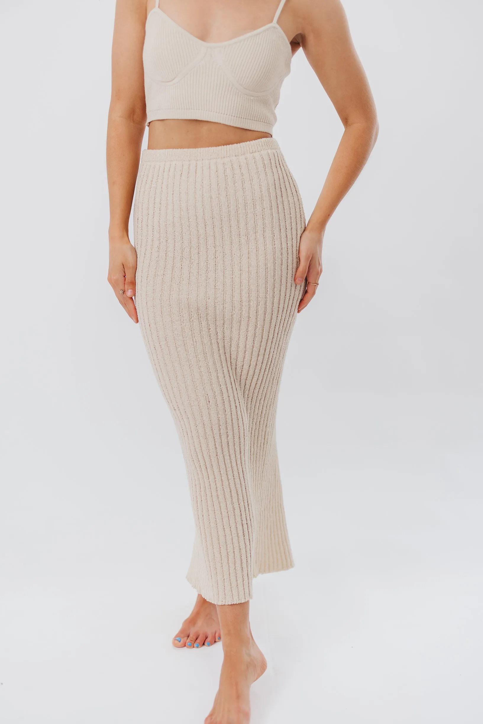 Alicia Sweater Knit Maxi Skirt with Back Slit in Ecru sold by Worth Collective product image thumbnail 2