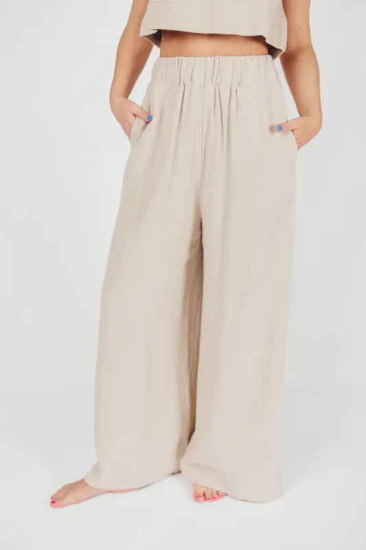 Christy Linen-Blend Wide Leg Pant in Sand sold by Worth Collective
