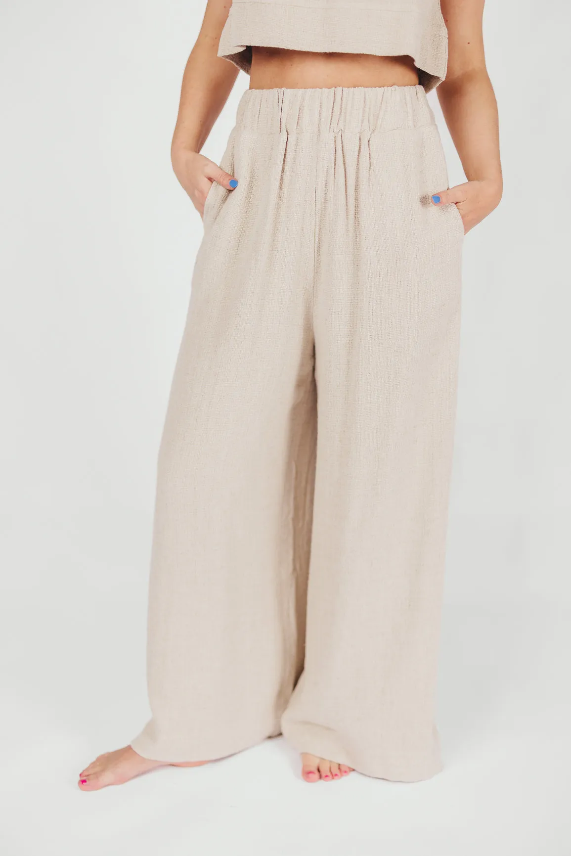 Christy Linen-Blend Wide Leg Pant in Sand sold by Worth Collective
