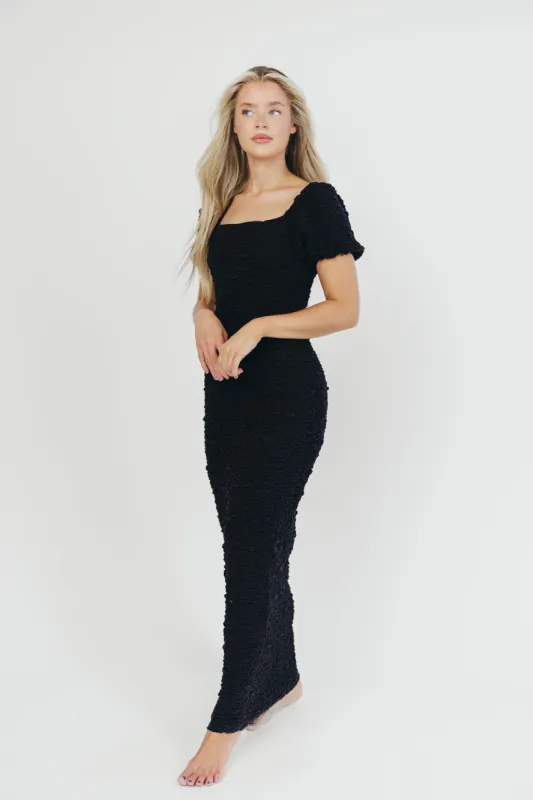 Madden Textured Maxi Dress in Black - Bump Friendly sold by Worth Collective