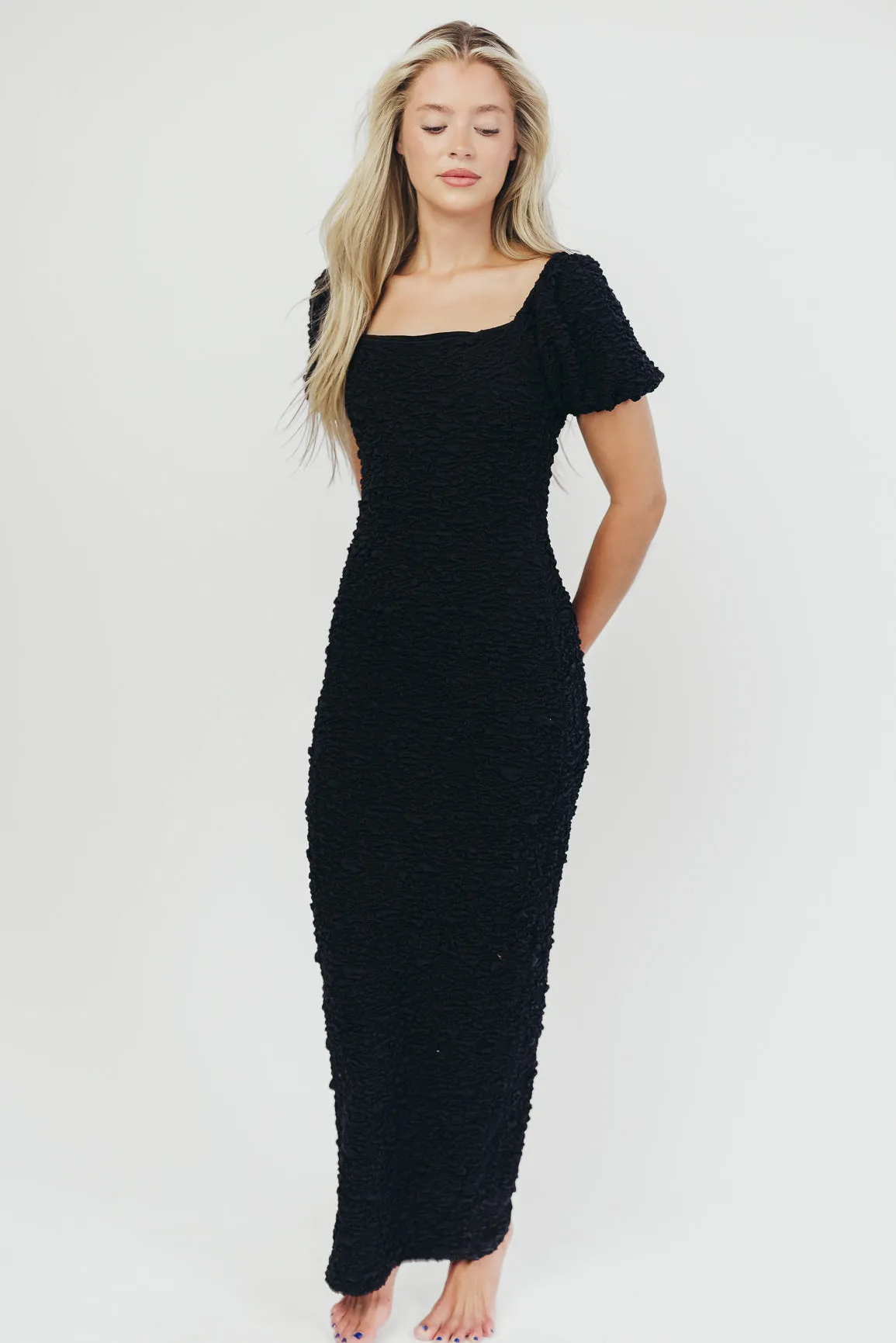Madden Textured Maxi Dress in Black - Bump Friendly sold by Worth Collective product image thumbnail 5
