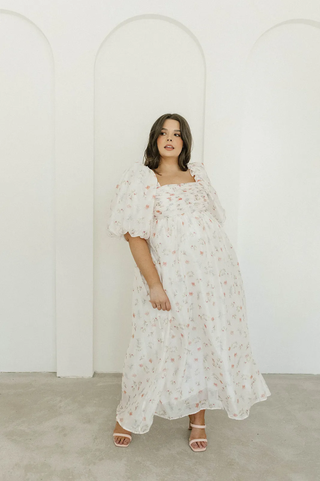 Melody Maxi Dress with Pleats and Bow Detail in Pink Rose Floral - Bump Friendly & Inclusive Sizing (S-3XL) sold by Worth Collective product image thumbnail 2