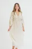 Hunter 100% Cotton Gauze Midi Dress in Natural/Tan Floral - Bump Friendly and Inclusive Sizing sold by Worth Collective