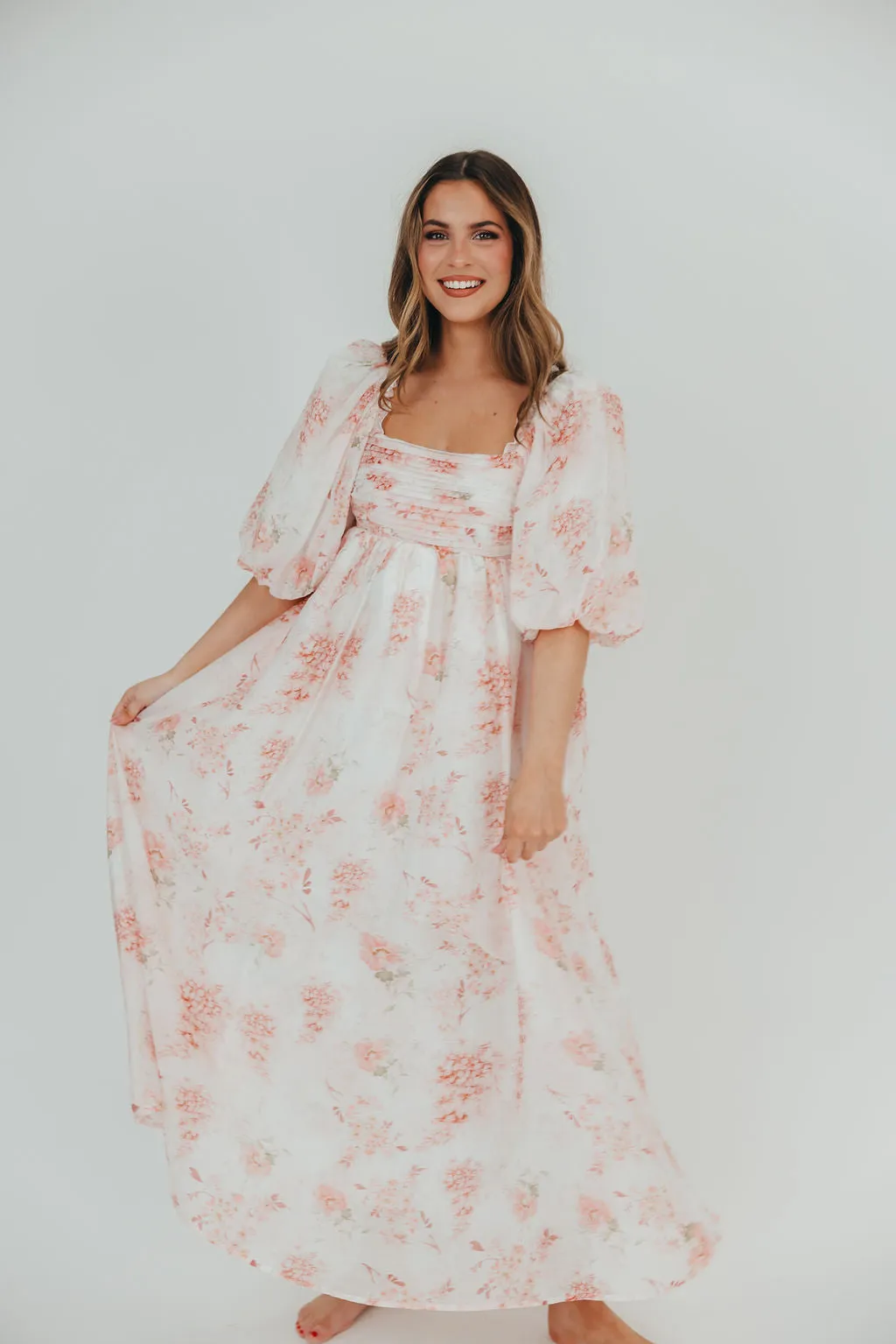 Melody Maxi Dress with Pleats and Bow Detail in Pink Floral - Bump Friendly & Inclusive Sizing (S-3XL) sold by Worth Collective product image thumbnail 2