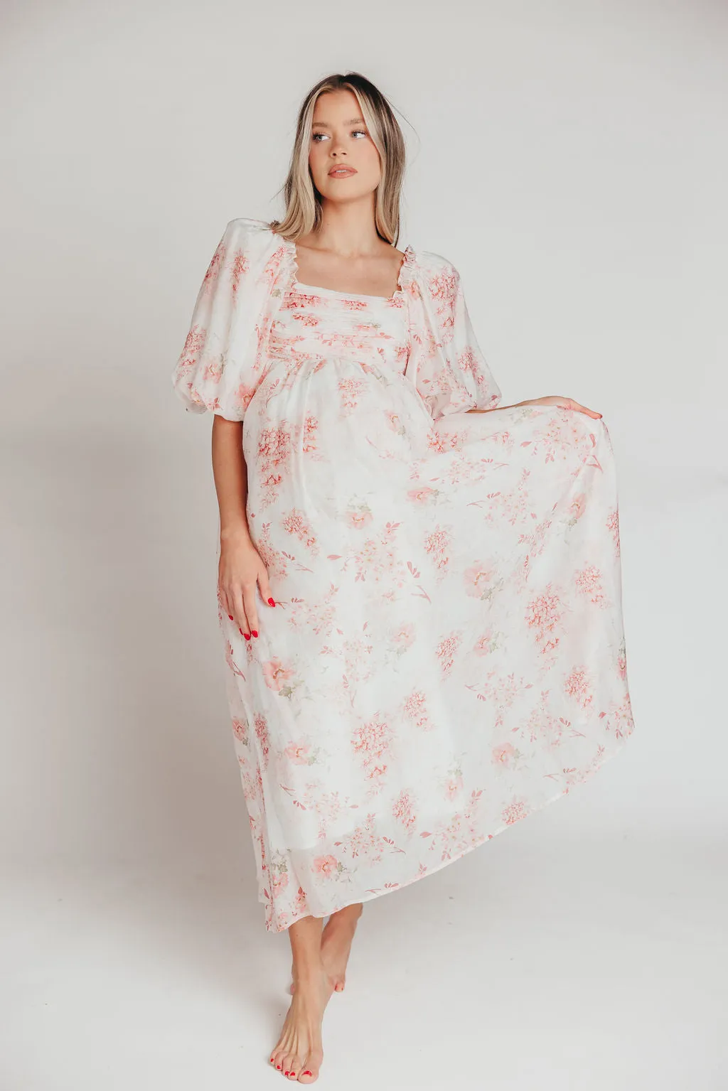 Melody Maxi Dress with Pleats and Bow Detail in Pink Floral - Bump Friendly & Inclusive Sizing (S-3XL) sold by Worth Collective product image thumbnail 5