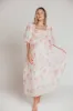 Melody Maxi Dress with Pleats and Bow Detail in Pink Floral -  Bump Friendly & Inclusive Sizing (S-3XL) sold by Worth Collective