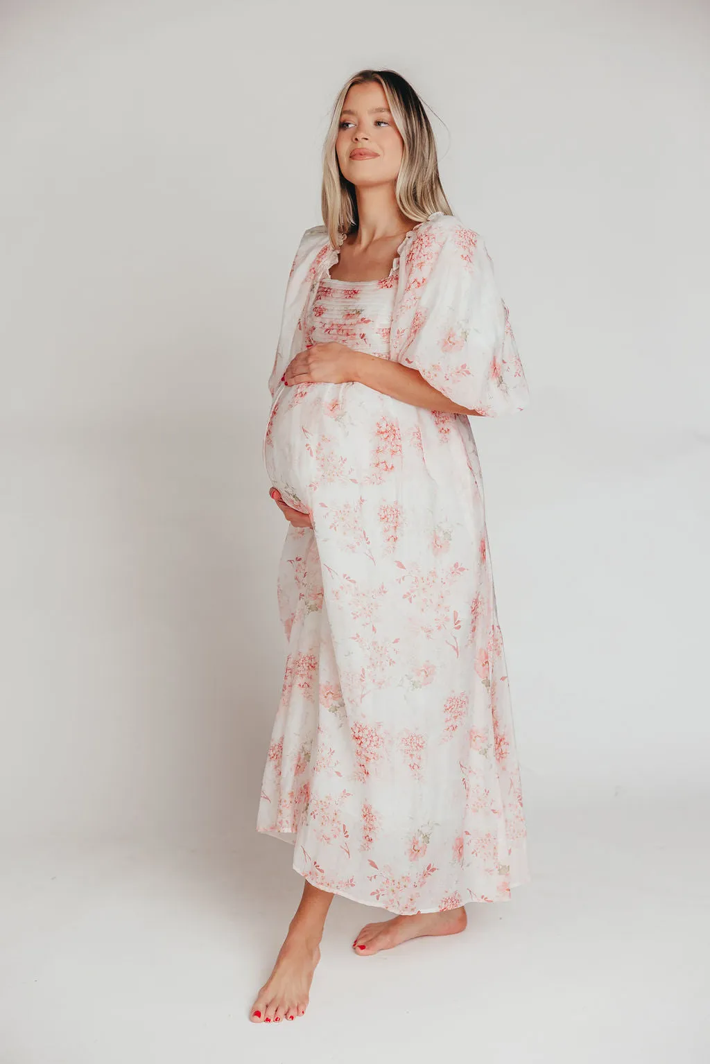 Melody Maxi Dress with Pleats and Bow Detail in Pink Floral - Bump Friendly & Inclusive Sizing (S-3XL) sold by Worth Collective product image thumbnail 4