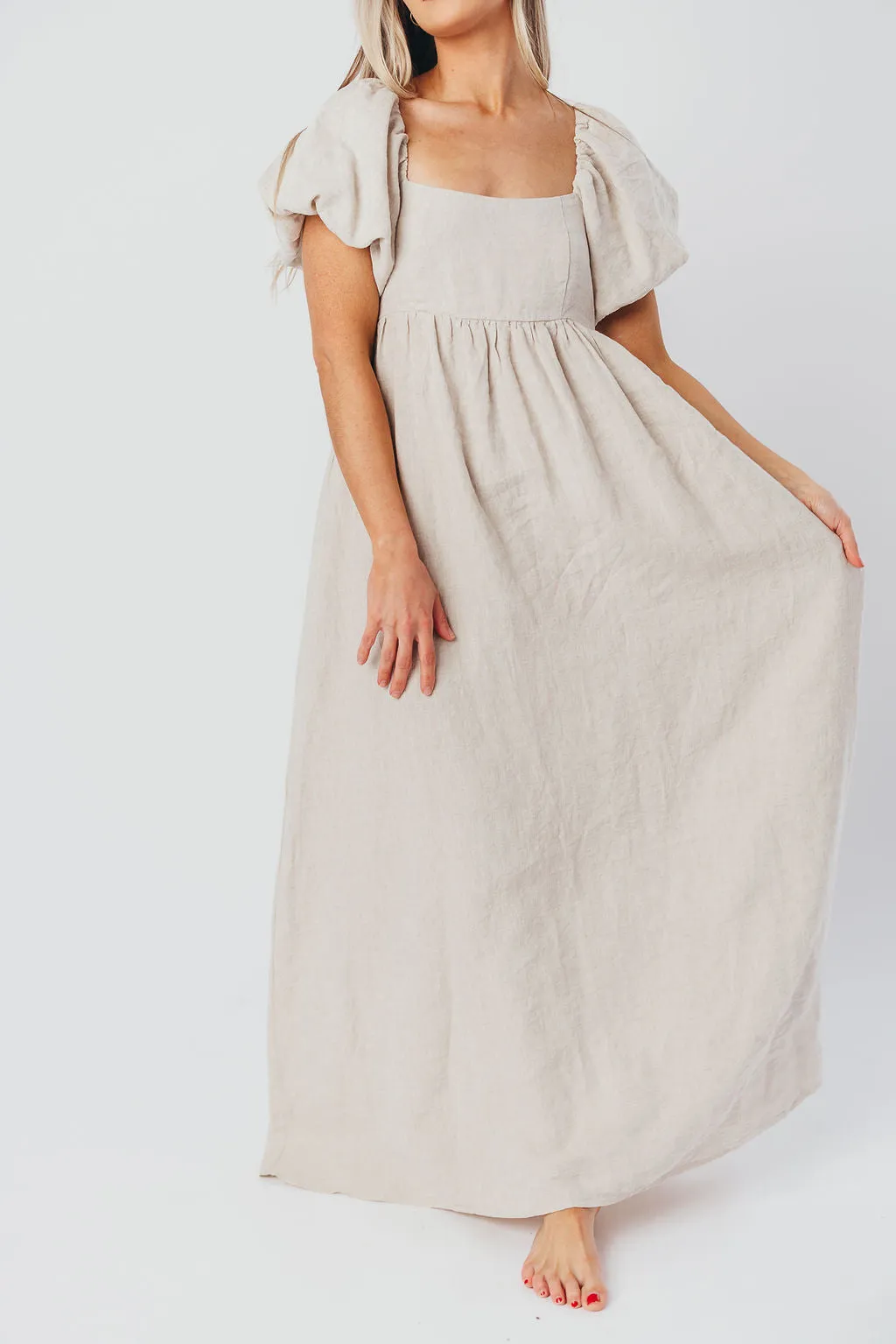 Candace Maxi Dress in Natural - 100% Linen - Bump Friendly sold by Worth Collective