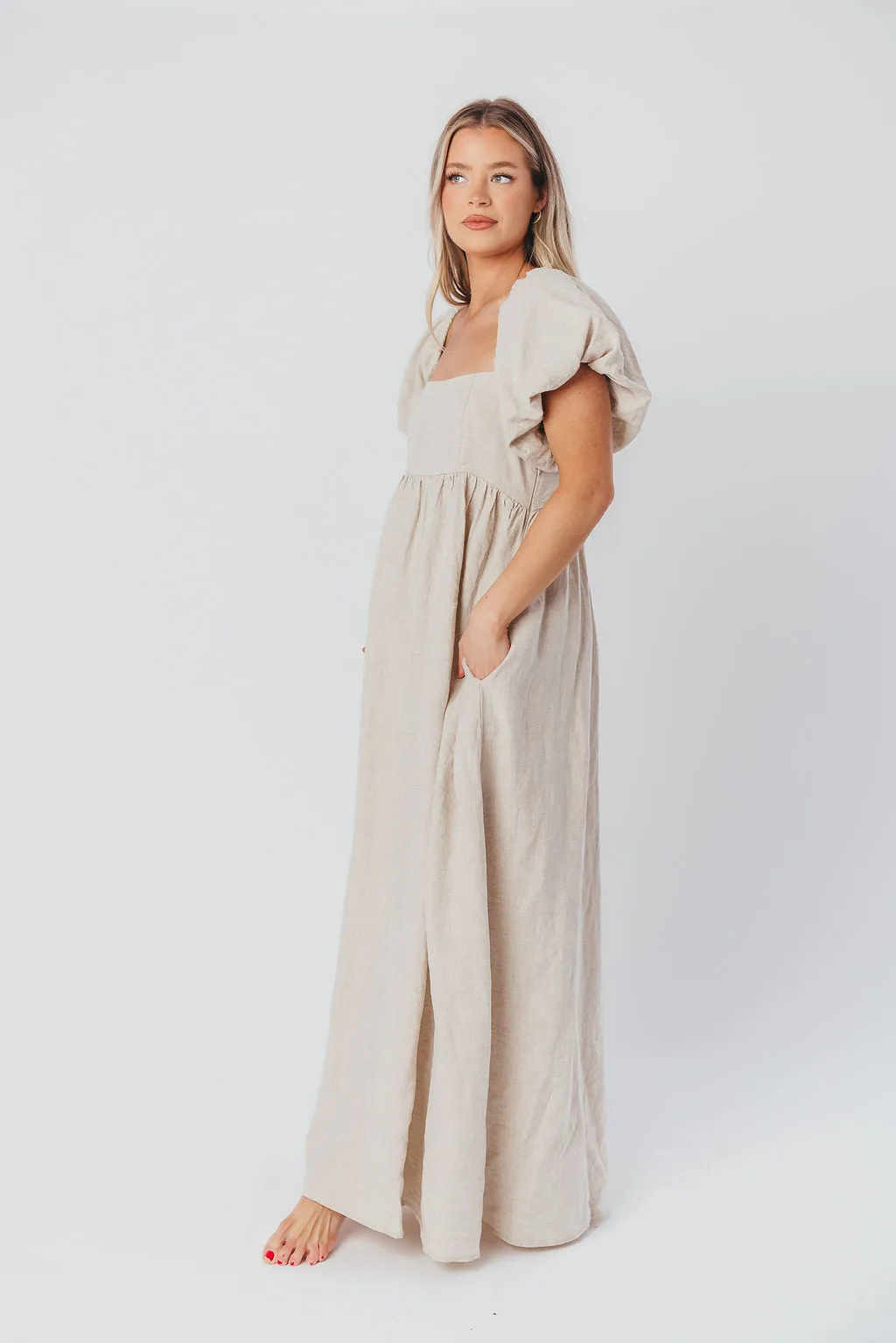 Candace Maxi Dress in Natural - 100% Linen - Bump Friendly sold by Worth Collective product image thumbnail 3
