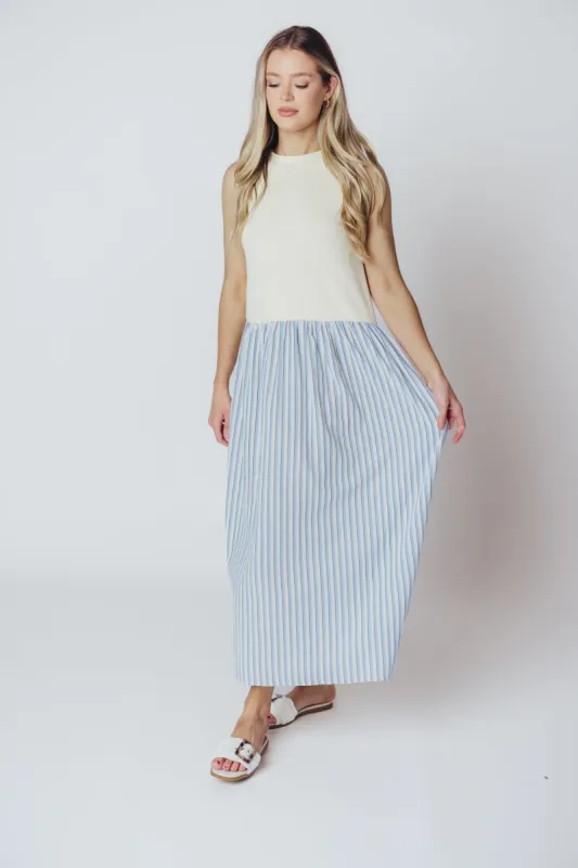 Hannah Combination Midi Dress in Ivory/Blue sold by Worth Collective