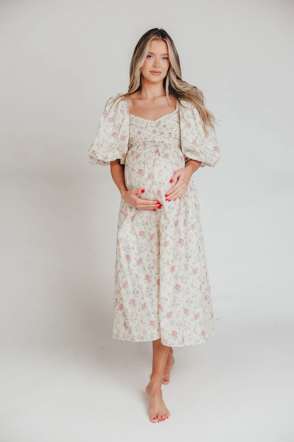 Harlow Maxi Dress in Off-White Floral - Bump Friendly & Inclusive Sizing (S-3XL) *Final-Sale* sold by Worth Collective product image thumbnail 5