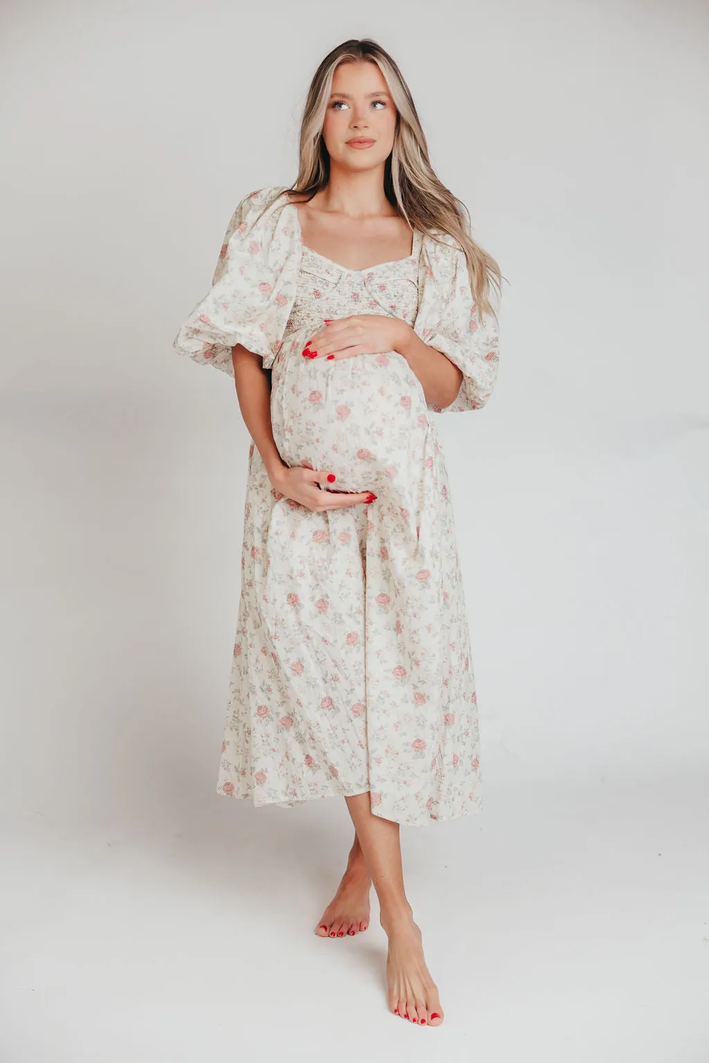Harlow Maxi Dress in Off-White Floral - Bump Friendly & Inclusive Sizing (S-3XL) *Final-Sale* sold by Worth Collective product image thumbnail 4