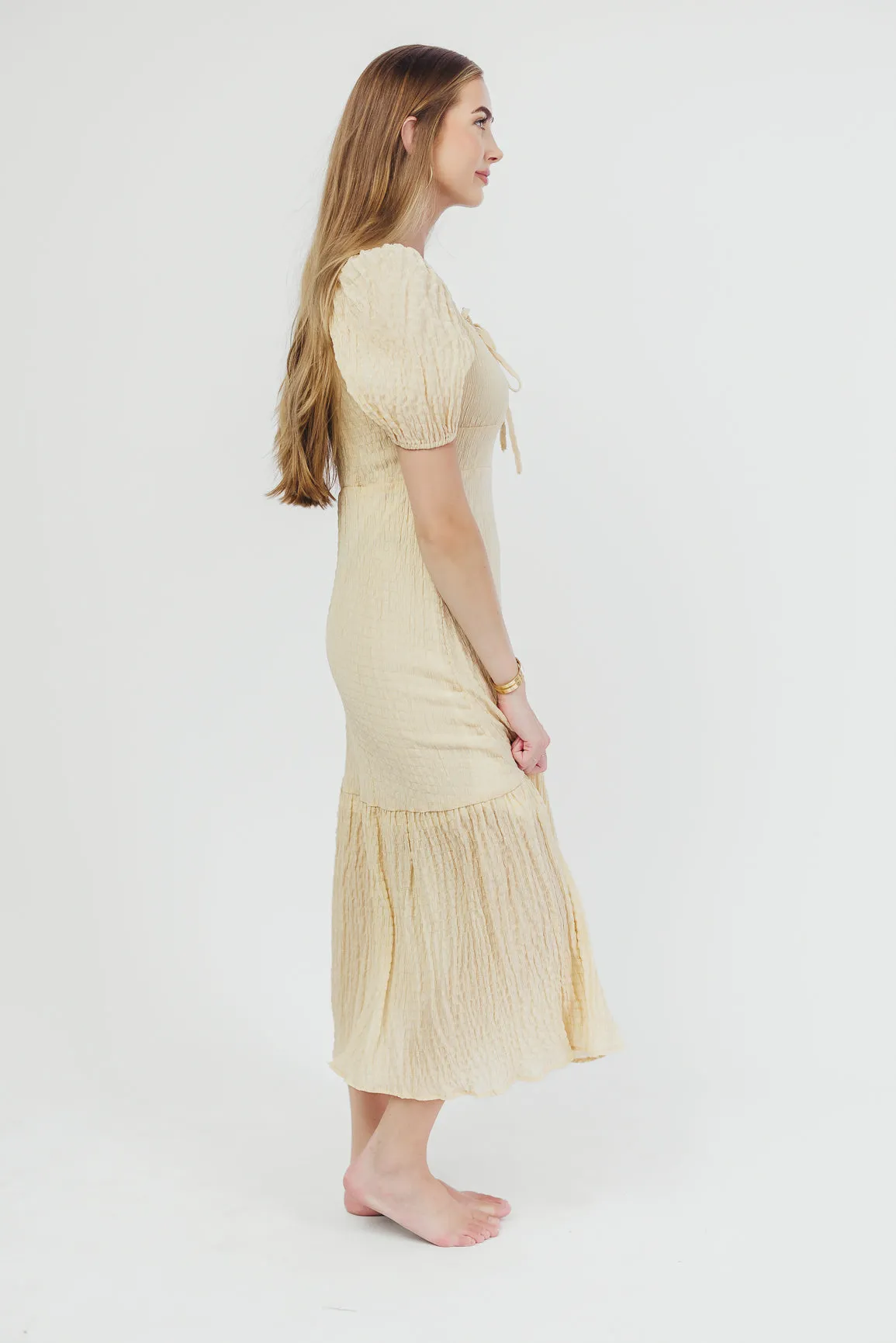 Jessie Textured Woven Midi Dress with Tie Front in Natural sold by Worth Collective product image thumbnail 4