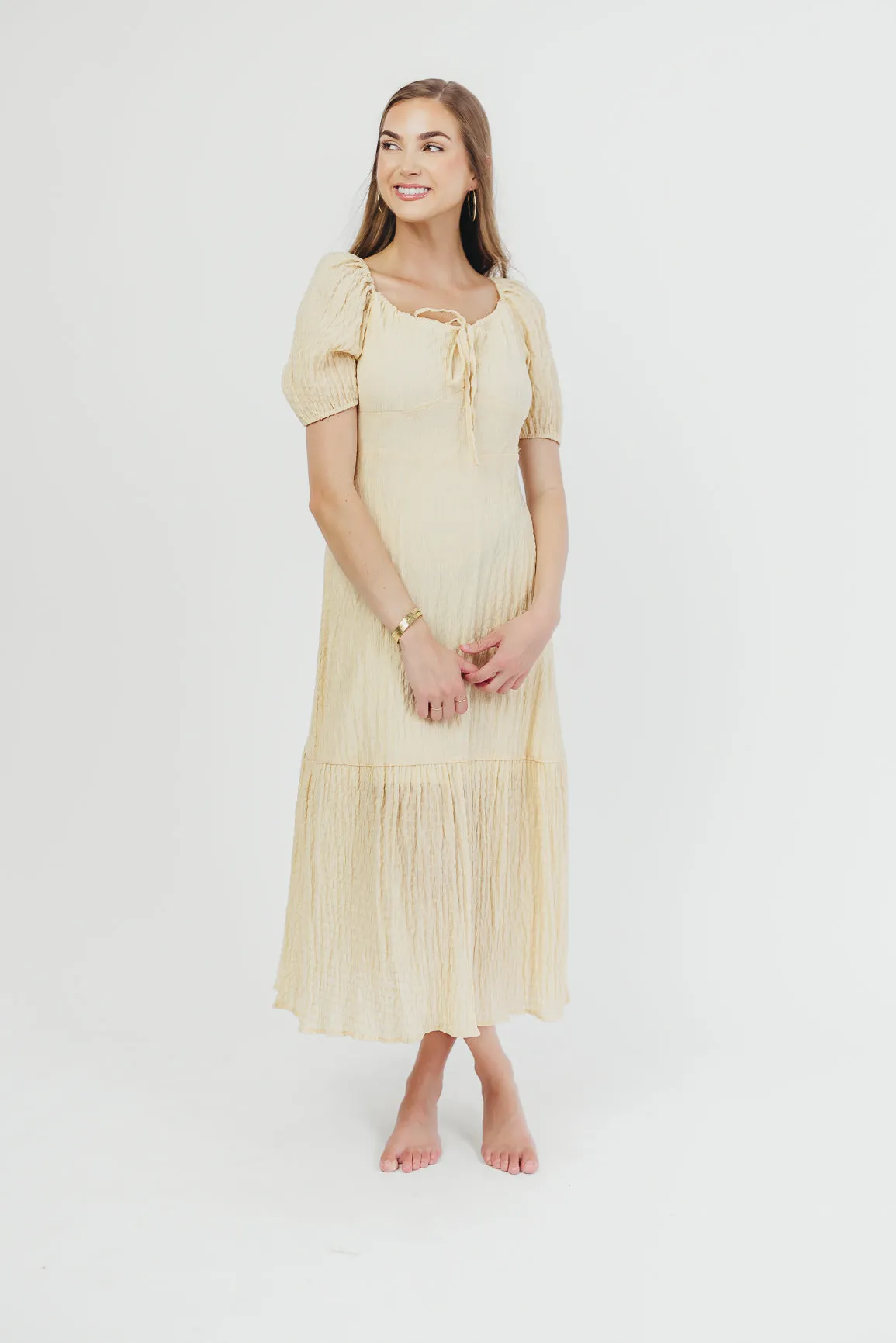 Jessie Textured Woven Midi Dress with Tie Front in Natural sold by Worth Collective product image thumbnail 2