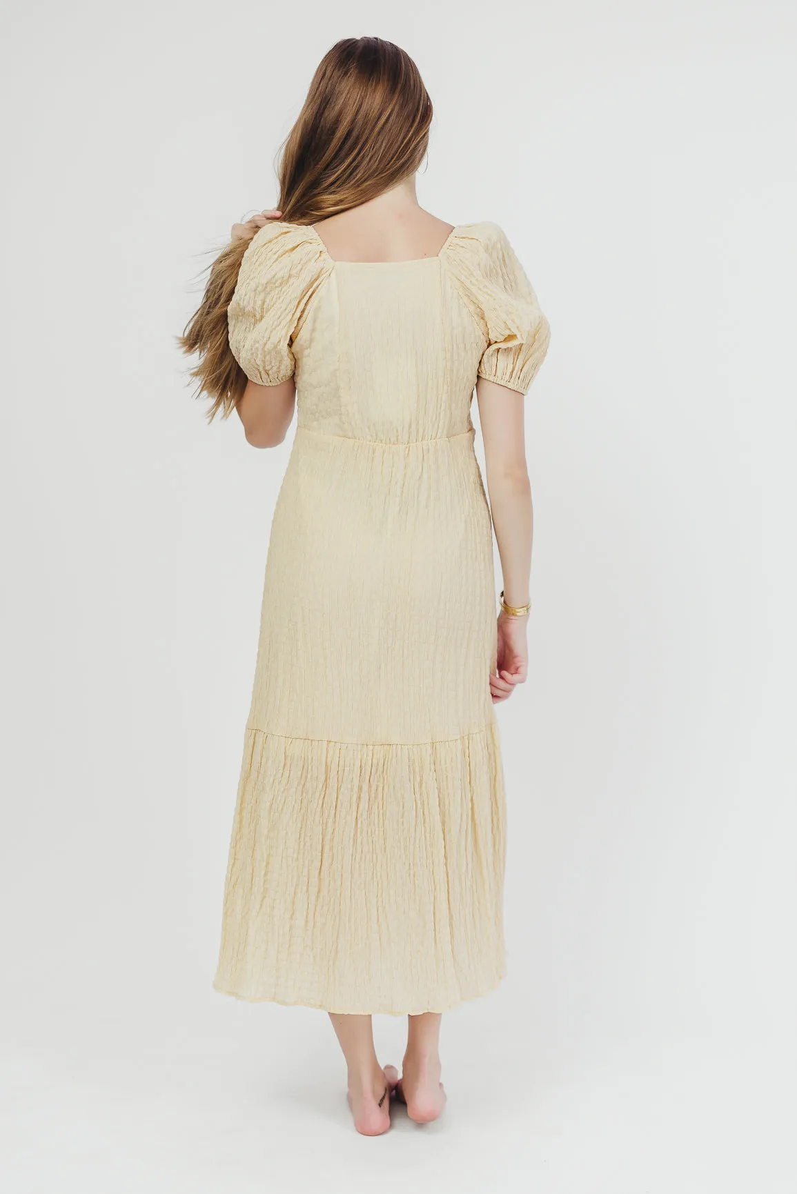 Jessie Textured Woven Midi Dress with Tie Front in Natural sold by Worth Collective product image thumbnail 5