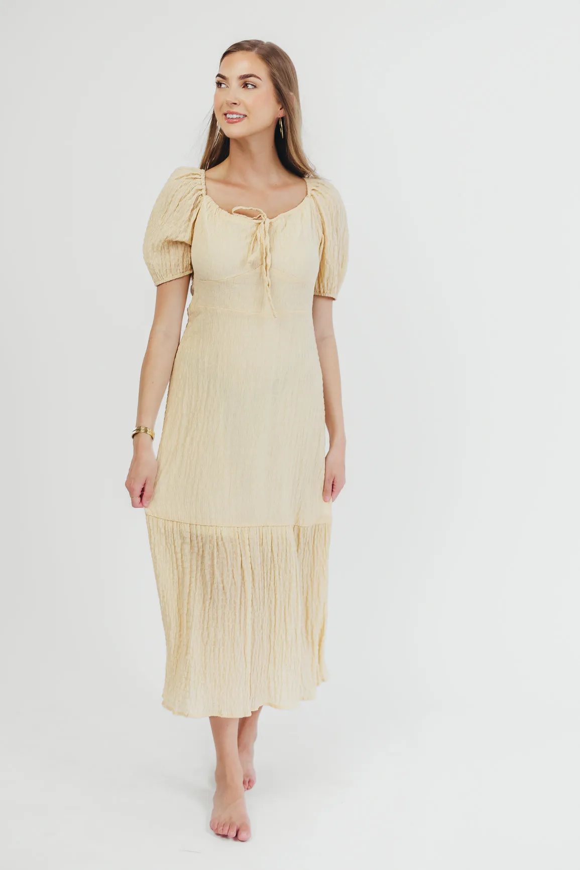Jessie Textured Woven Midi Dress with Tie Front in Natural sold by Worth Collective product image thumbnail 3