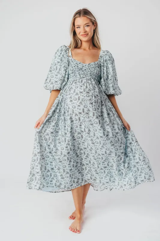 Harlow Maxi Dress in Blue Vintage Tea - Bump Friendly & Inclusive Sizing (S-XL) sold by Worth Collective