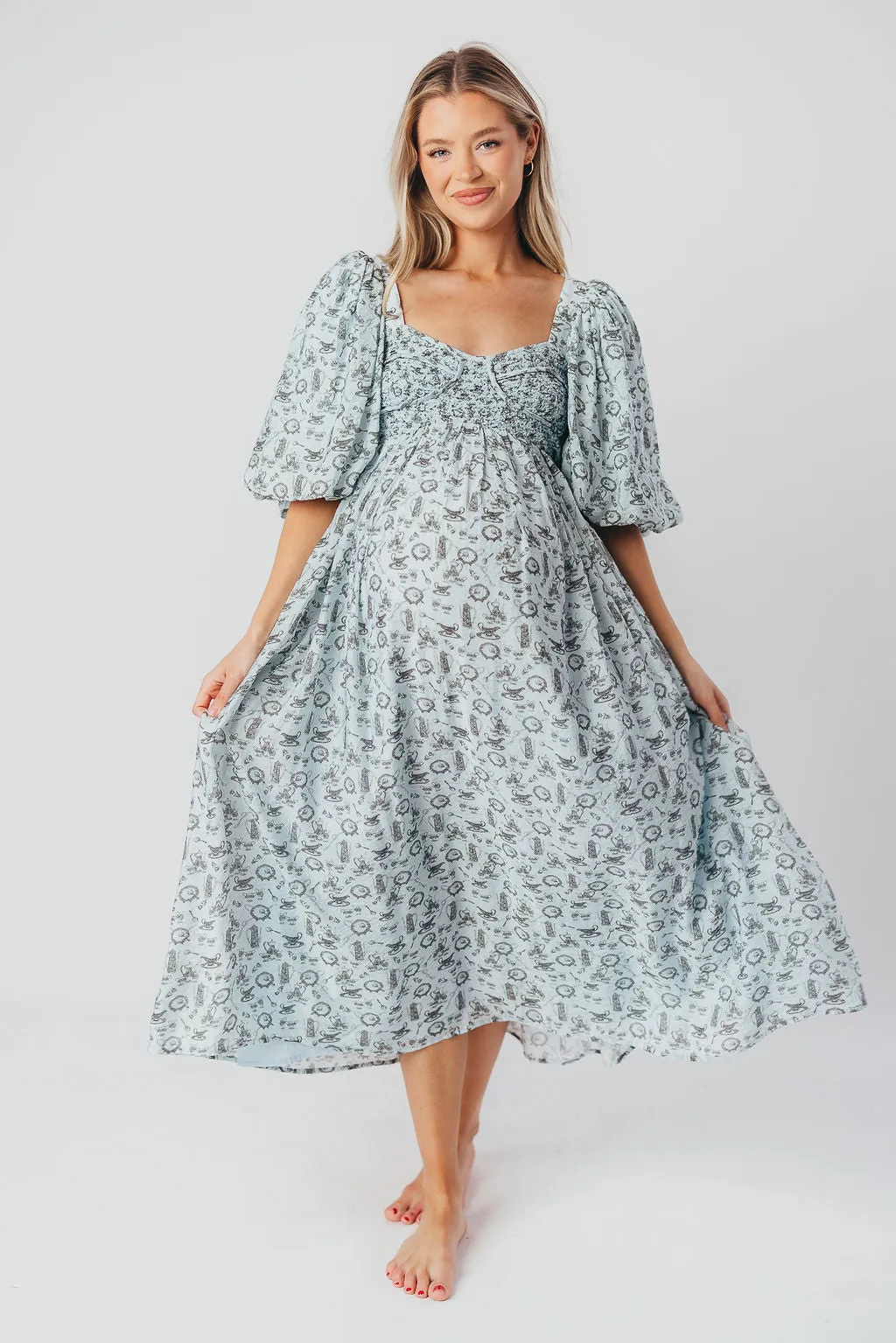 Harlow Maxi Dress in Blue Vintage Tea - Bump Friendly & Inclusive Sizing (S-XL) sold by Worth Collective