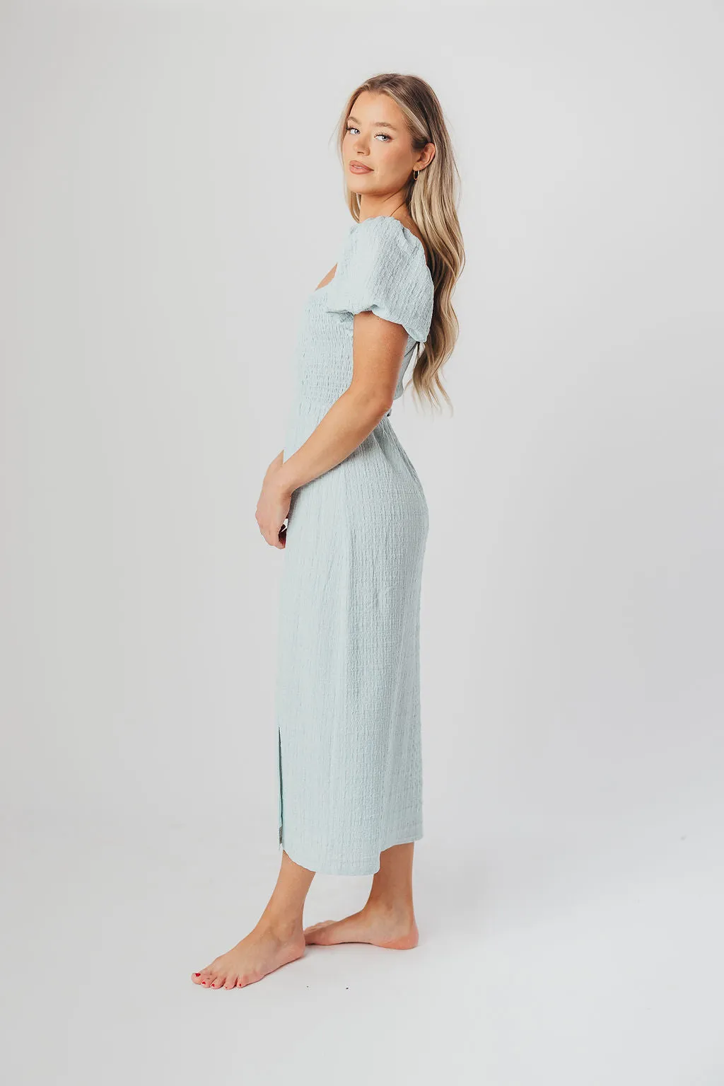 Maria Sweetheart Neckline Midi Dress in Powder Blue - Bump Friendly & Inclusive Sizing (S-3XL) sold by Worth Collective product image thumbnail 2