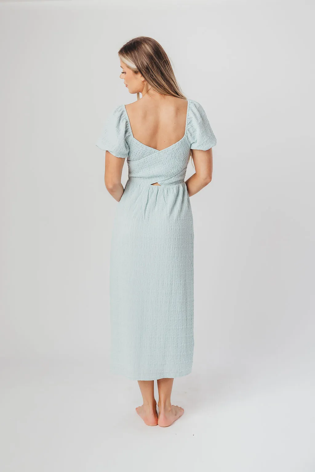 Maria Sweetheart Neckline Midi Dress in Powder Blue - Bump Friendly & Inclusive Sizing (S-3XL) sold by Worth Collective product image thumbnail 4