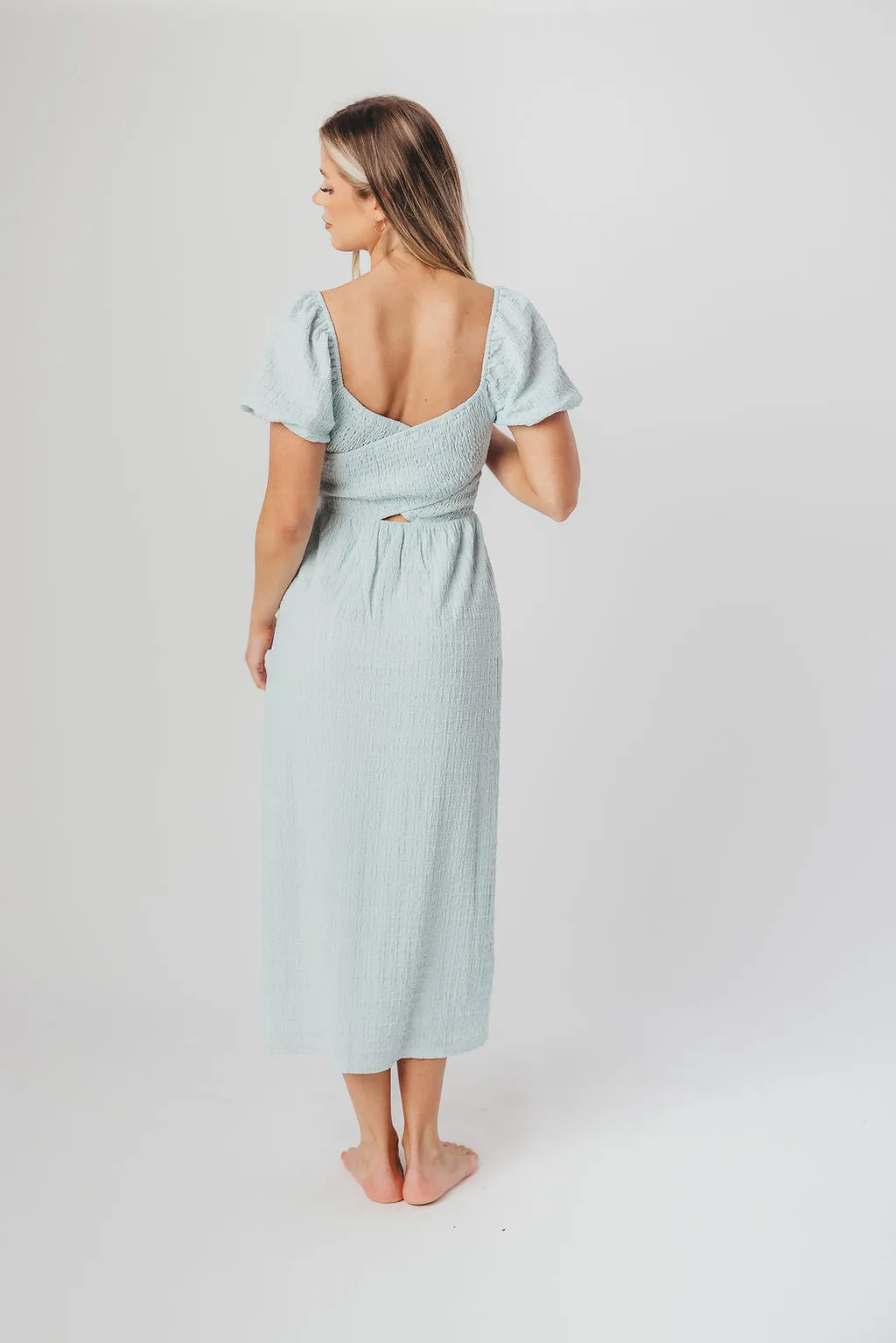 Maria Sweetheart Neckline Midi Dress in Powder Blue - Bump Friendly & Inclusive Sizing (S-3XL) sold by Worth Collective product image thumbnail 3