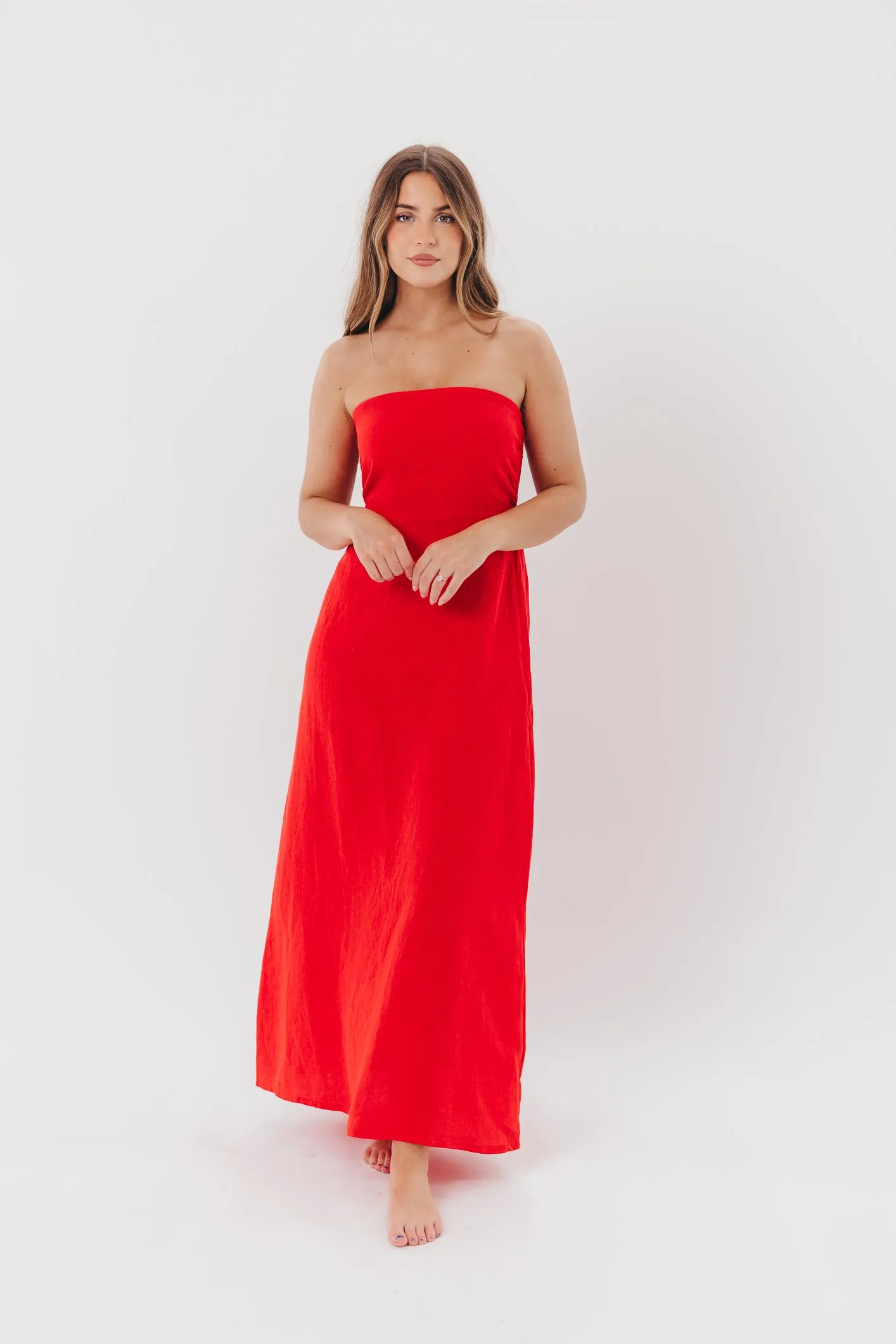 Blair Linen Maxi Dress in Red sold by Worth Collective product image thumbnail 2