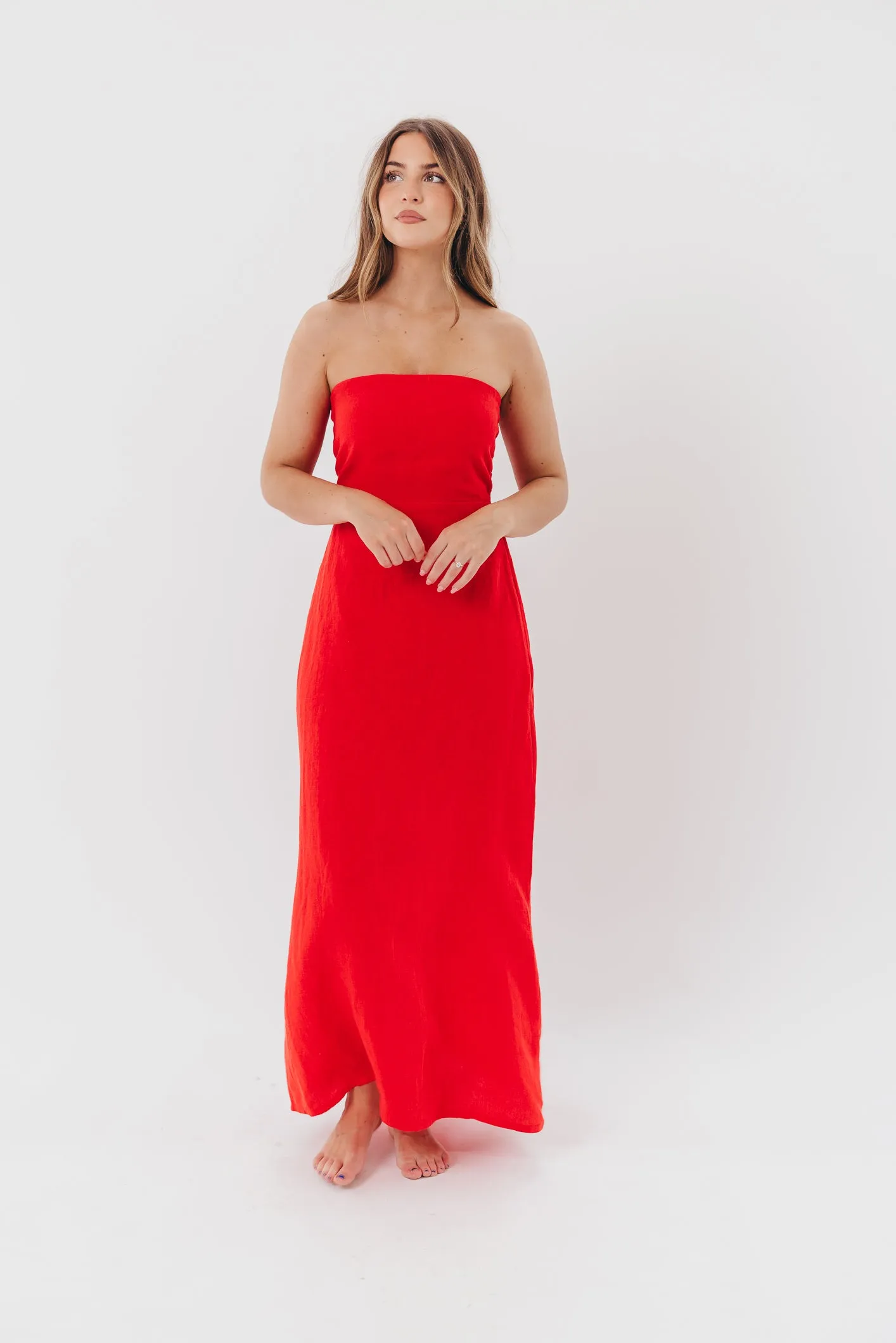 Blair Linen Maxi Dress in Red sold by Worth Collective product image thumbnail 3