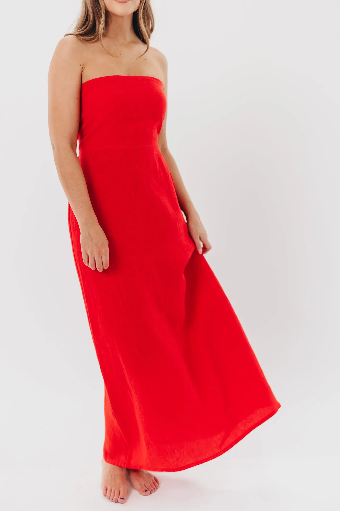 Blair Linen Maxi Dress in Red sold by Worth Collective