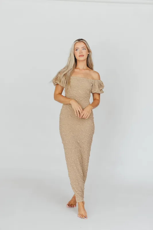 Madden Textured Maxi Dress in Taupe- Bump Friendly sold by Worth Collective