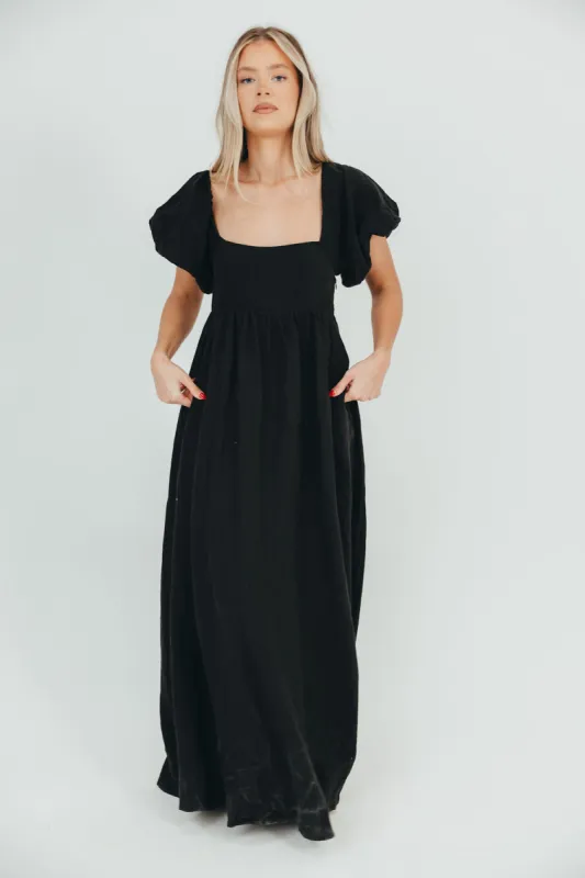 Candace Maxi Dress in Black - 100% Linen - Bump Friendly sold by Worth Collective