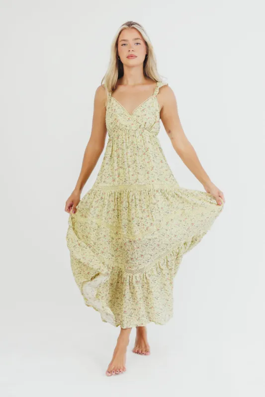 Elaine Lace-Trimmed Maxi Dress in Yellow Floral sold by Worth Collective
