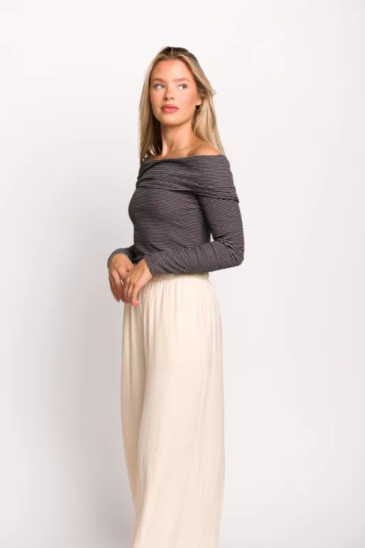 Rowena Knit Top in Black/White Stripe sold by Worth Collective