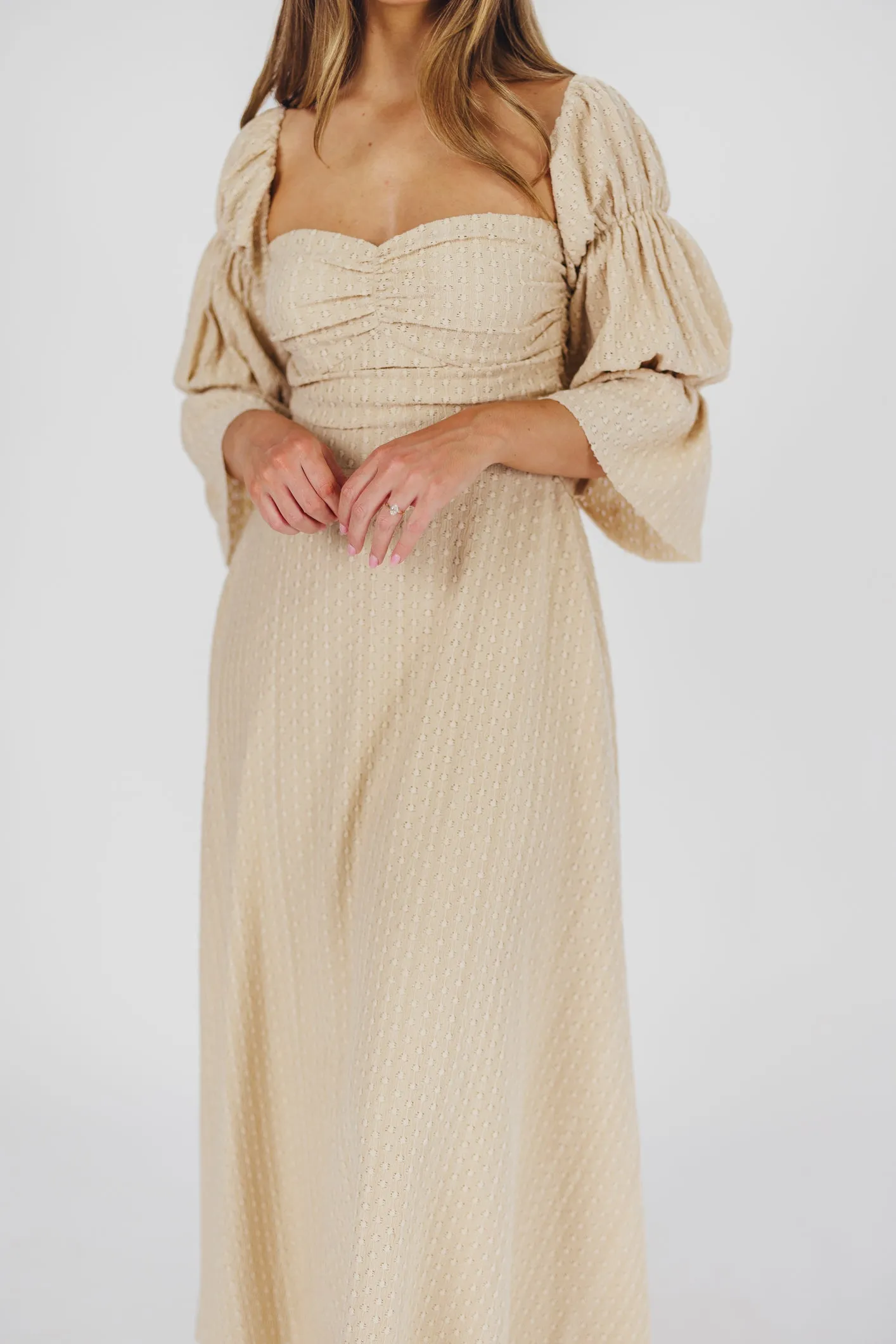 Corrine Tiered Sleeve Maxi Dress with Pockets in Beige - Bump Friendly sold by Worth Collective product image thumbnail 2
